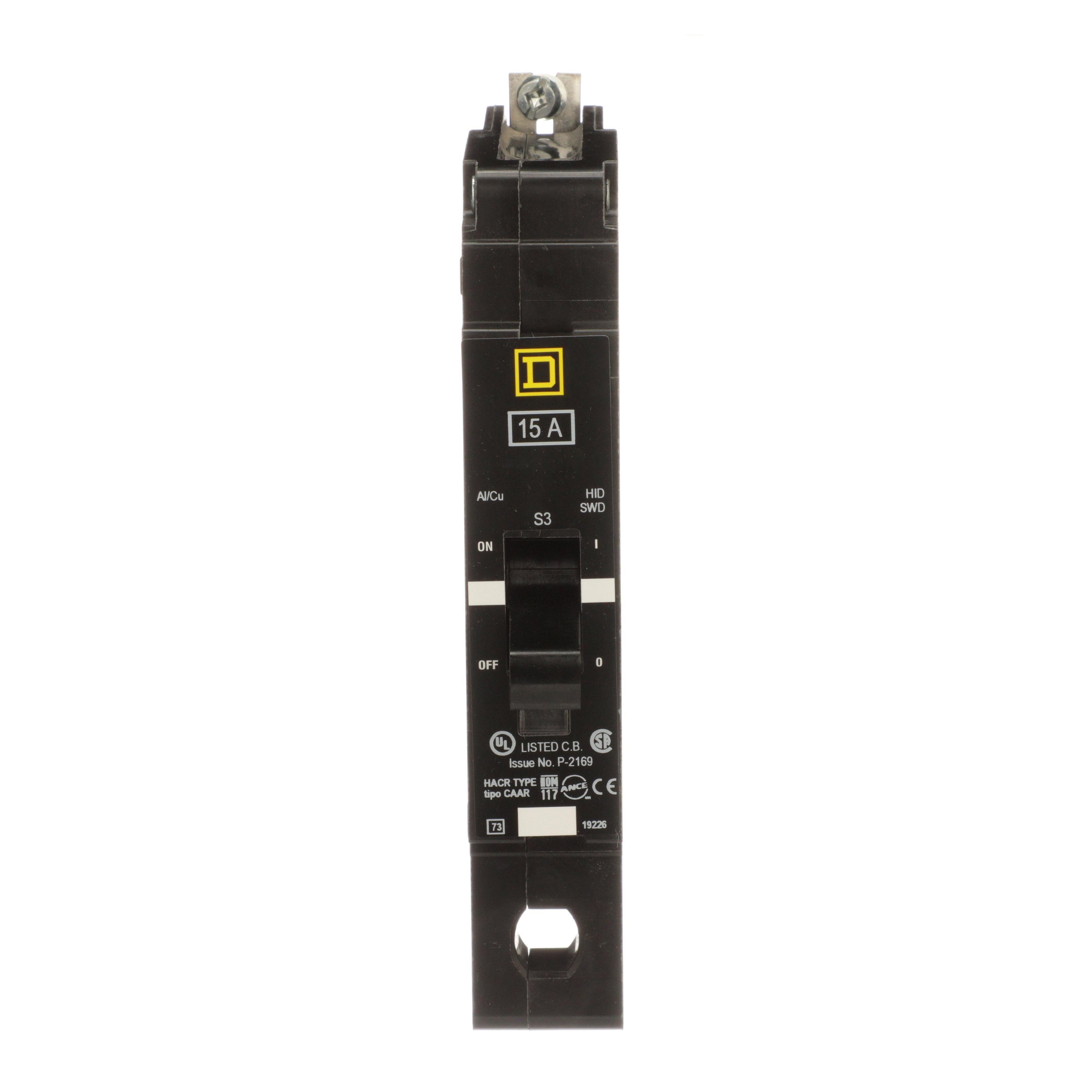 EJB14015 - Mini circuit breaker, E-Frame, 15A, 1 pole, 277VAC, 100kA max, bolt on [TAA]