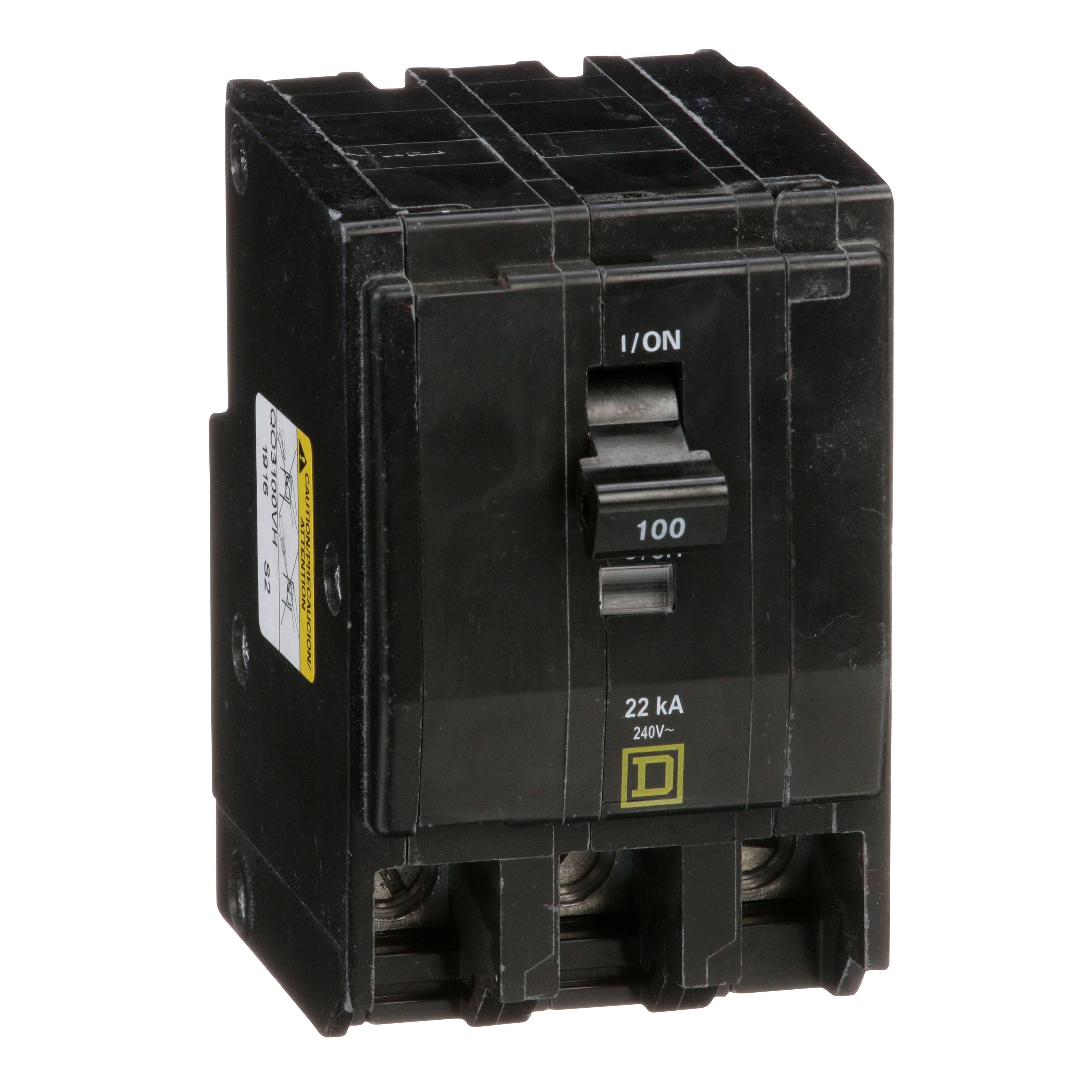 Picture of QO3100VH - Mini circuit breaker, QO, 100A, 3 pole, 120/240VAC, 22kA, plug in