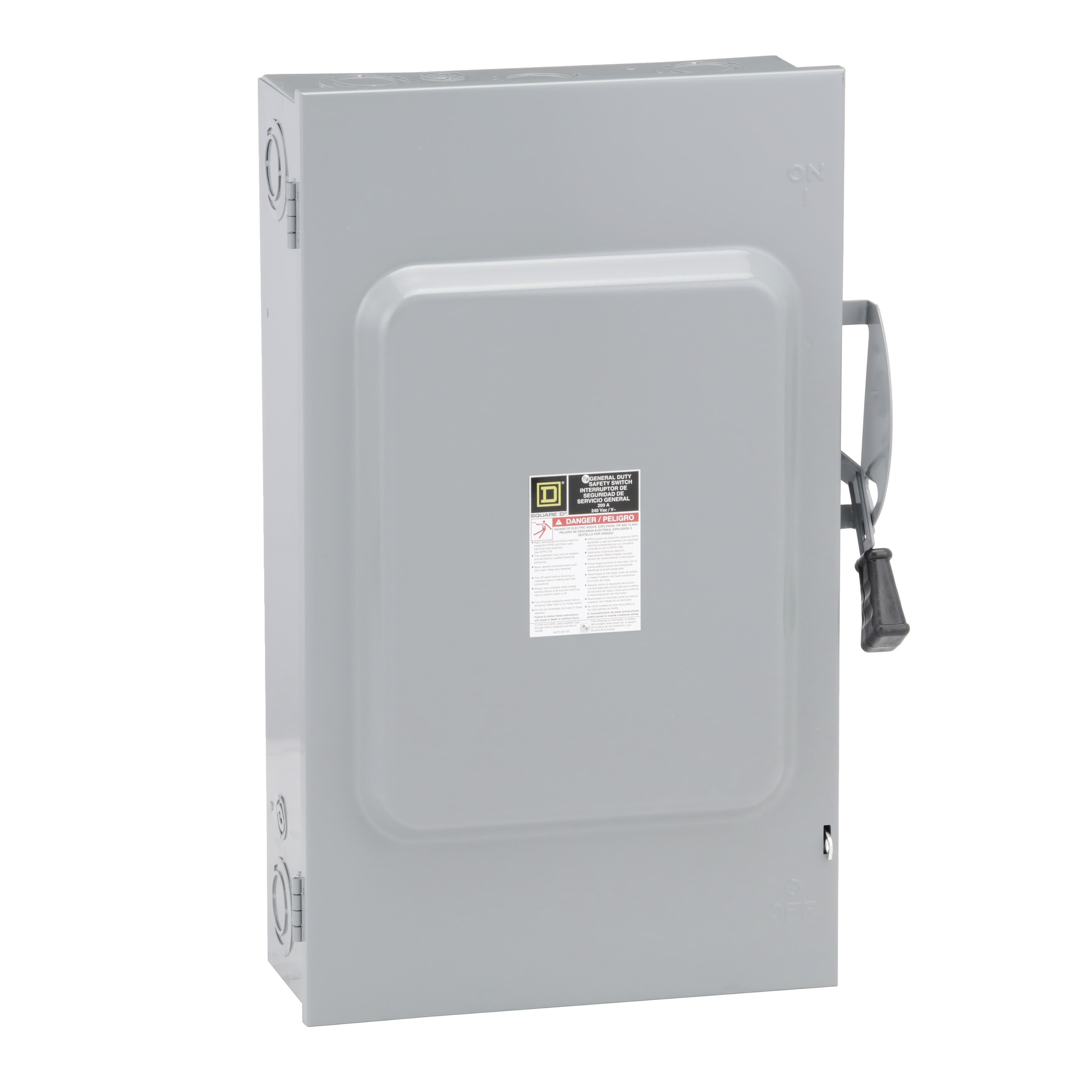 D324N - Safety switch, general duty, fusible, 200A, 3 pole, 60hp, 240VAC, NEMA 1, neutral factory installed