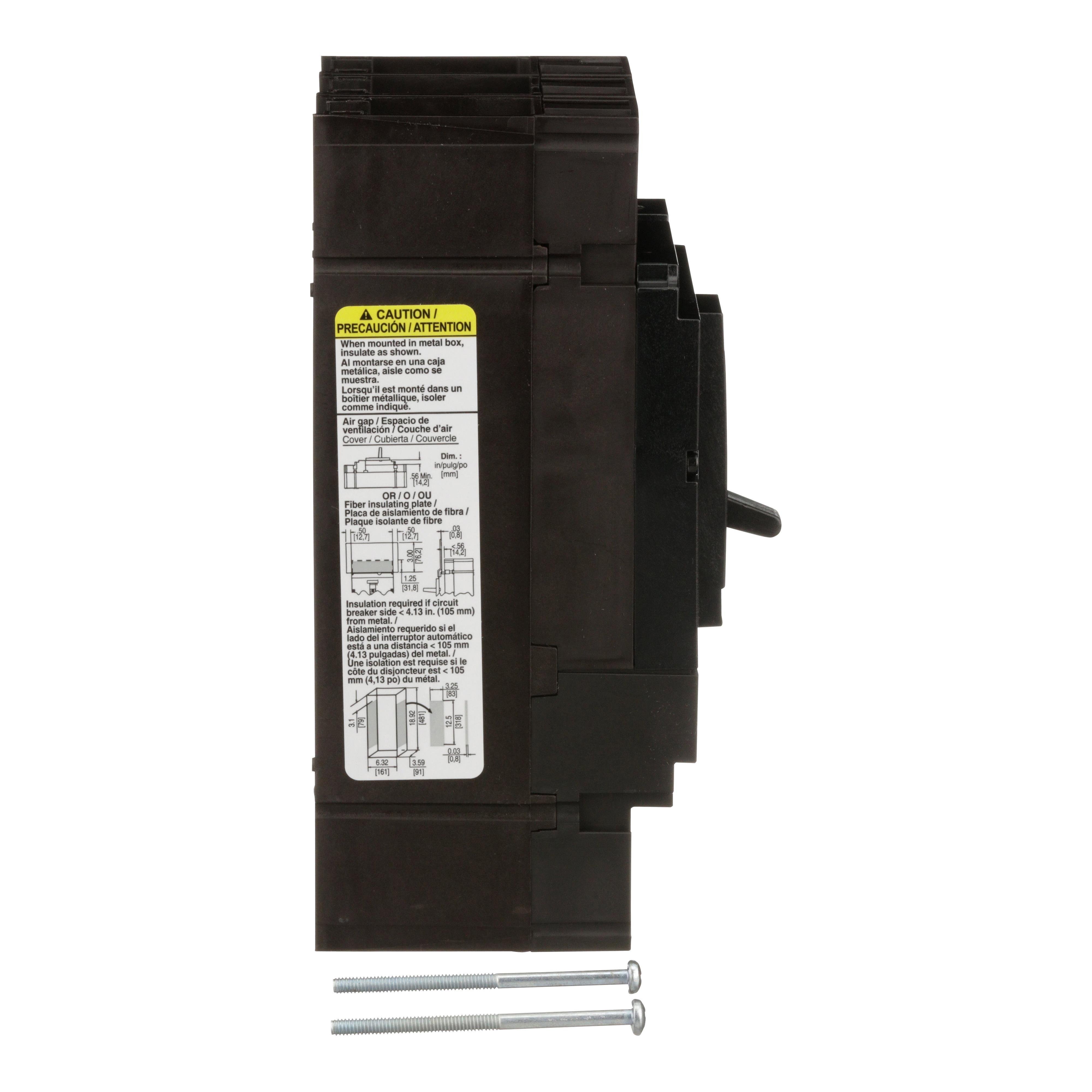 Picture of JGL36175 - Circuit breaker, PowerPacT J, 175A, 3 pole, 600VAC, 18kA, lugs, thermal magnetic, 80%