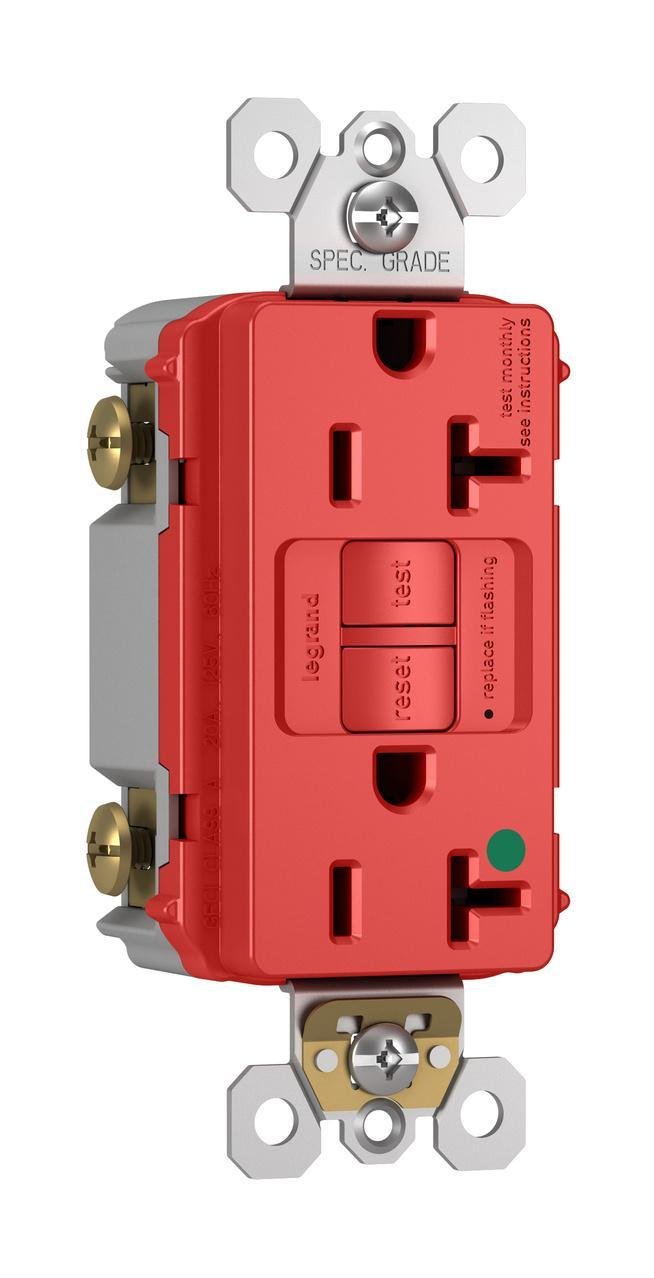 Picture of 2097-HGRED - Hospital Grade 20A Duplex Self-Test GFCI Receptacles with SafeLock® Protection, Red