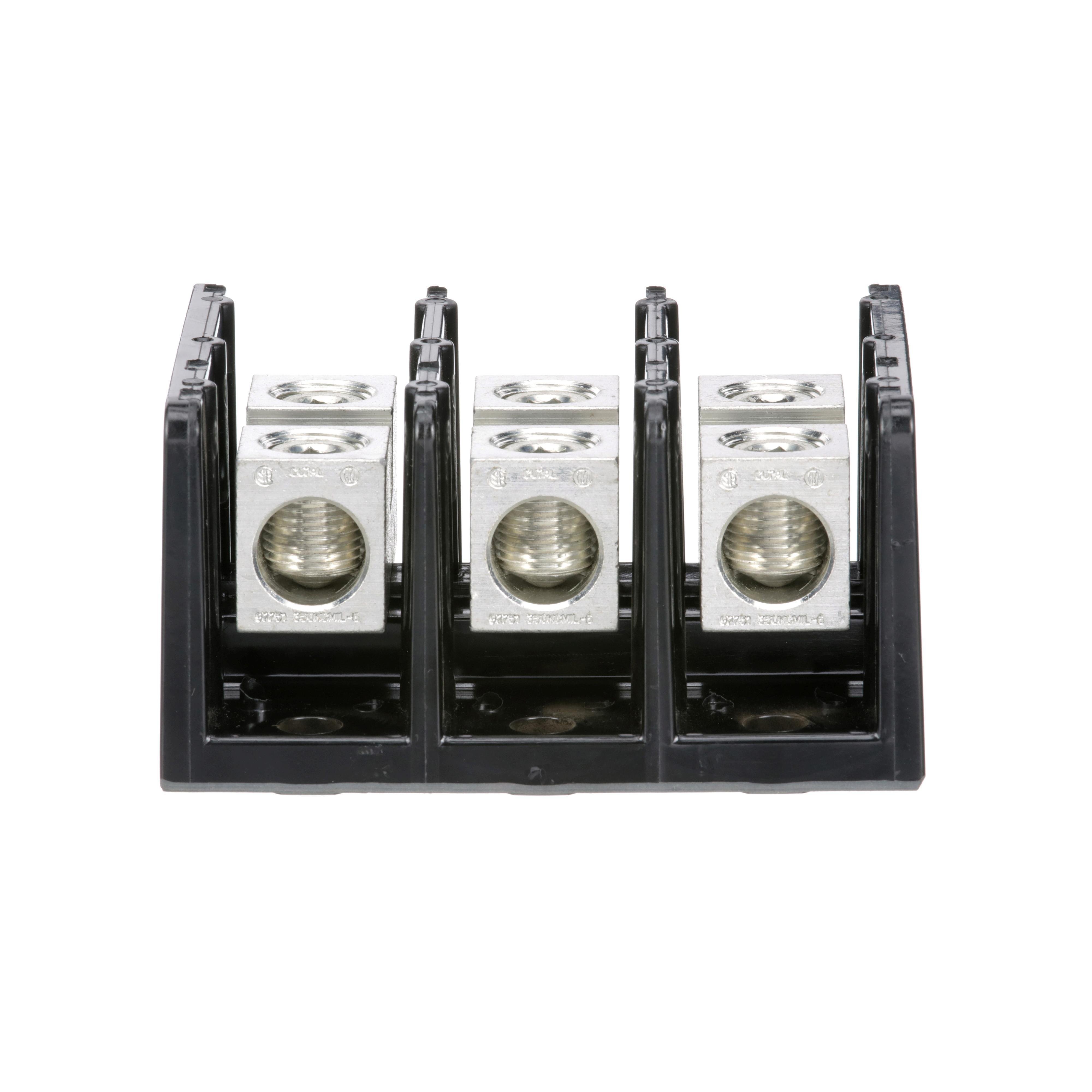 9080LBA363101 - Power distribution block, Linergy, 3 pole, 1 line, 1 load, 310A Cu, 250A Al, 600V