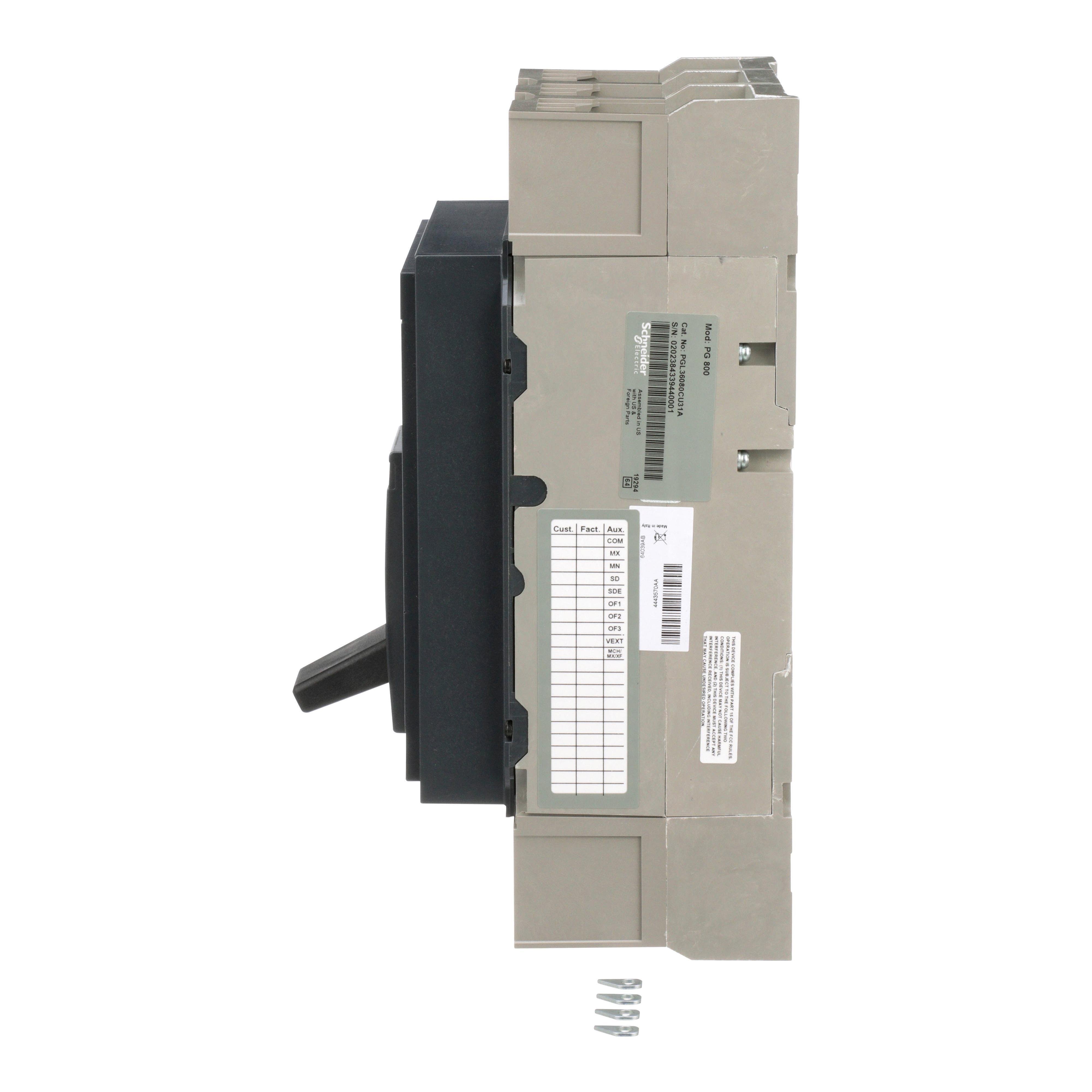 Picture of PGL36080CU31A - Circuit breaker, PowerPacT P, 800A, 3 pole, 600VAC, 18kA, lugs, Micrologic 3.0, 100%