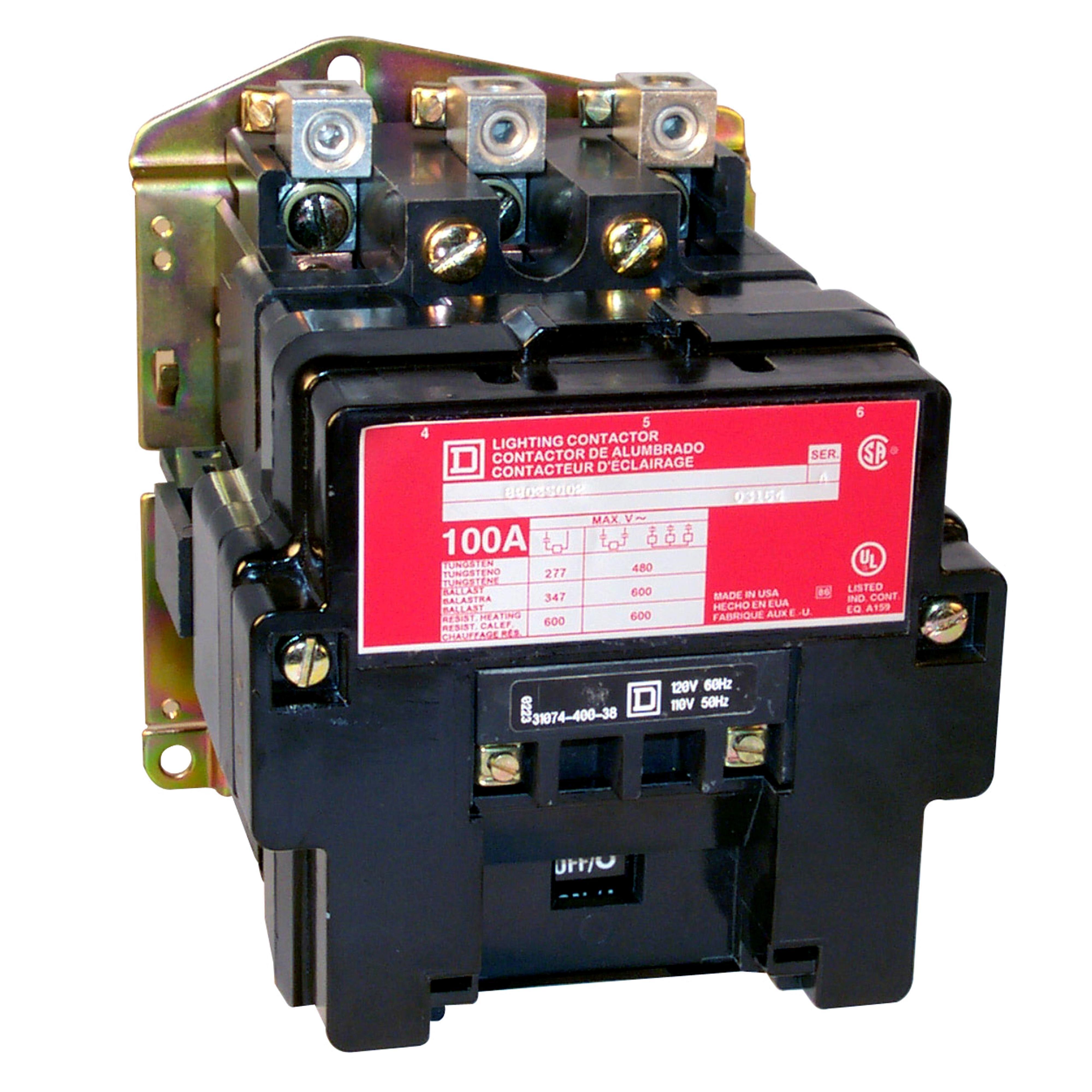8903SPO2V04 - Contactor, Type S, multipole lighting, electrically held, 60A, 3 pole, 277VAC 60Hz coil, open style [TAA]