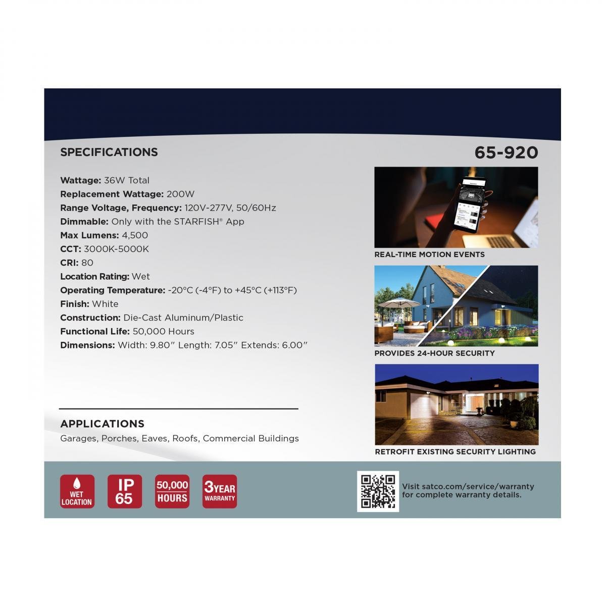 Picture of 65-920 - Rectangular Security Light W/ Camera, White