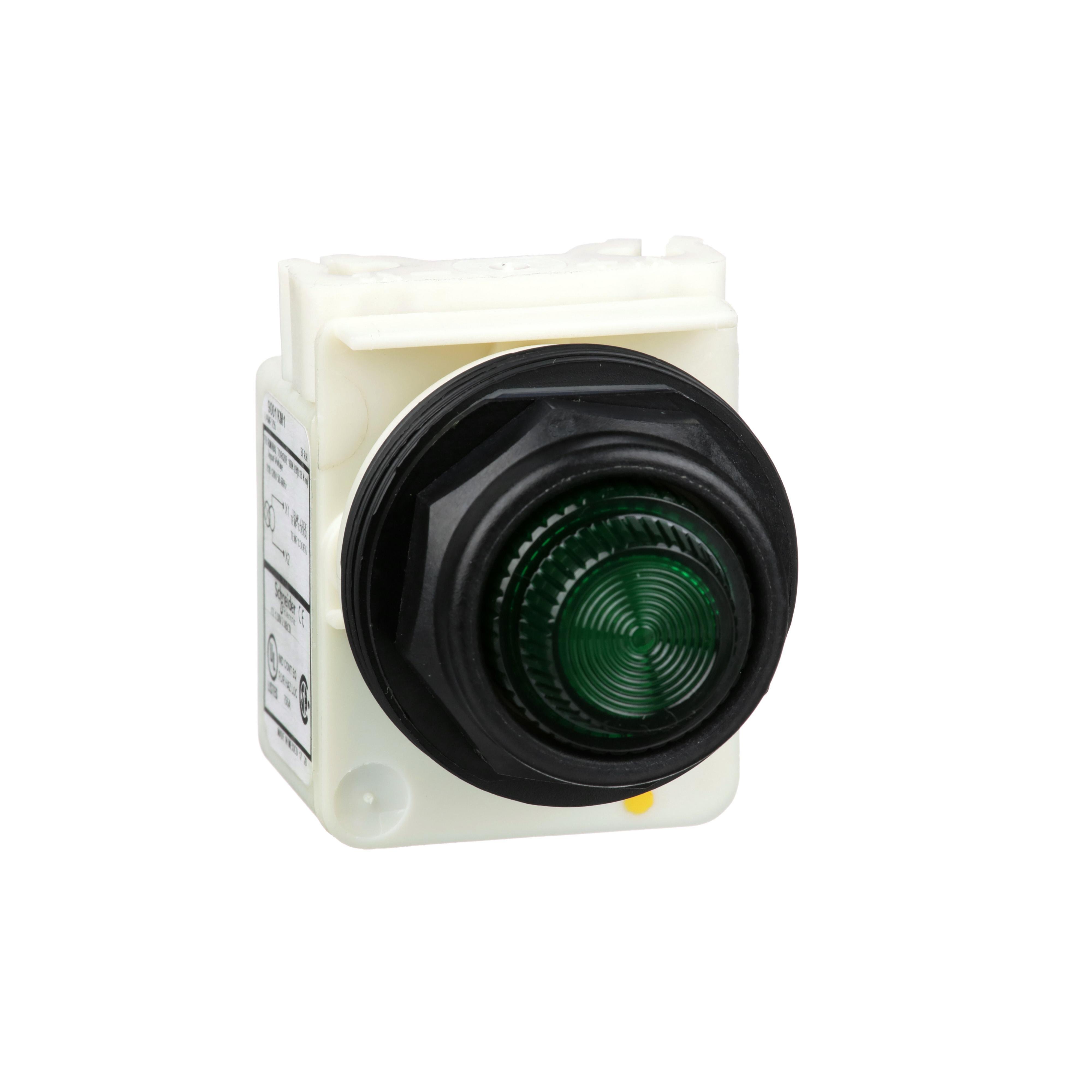 Picture of 9001SKP1G31 - 30mm Push Button, Type SK, pilot light, transformer, 120 VAC, green fresnel cap