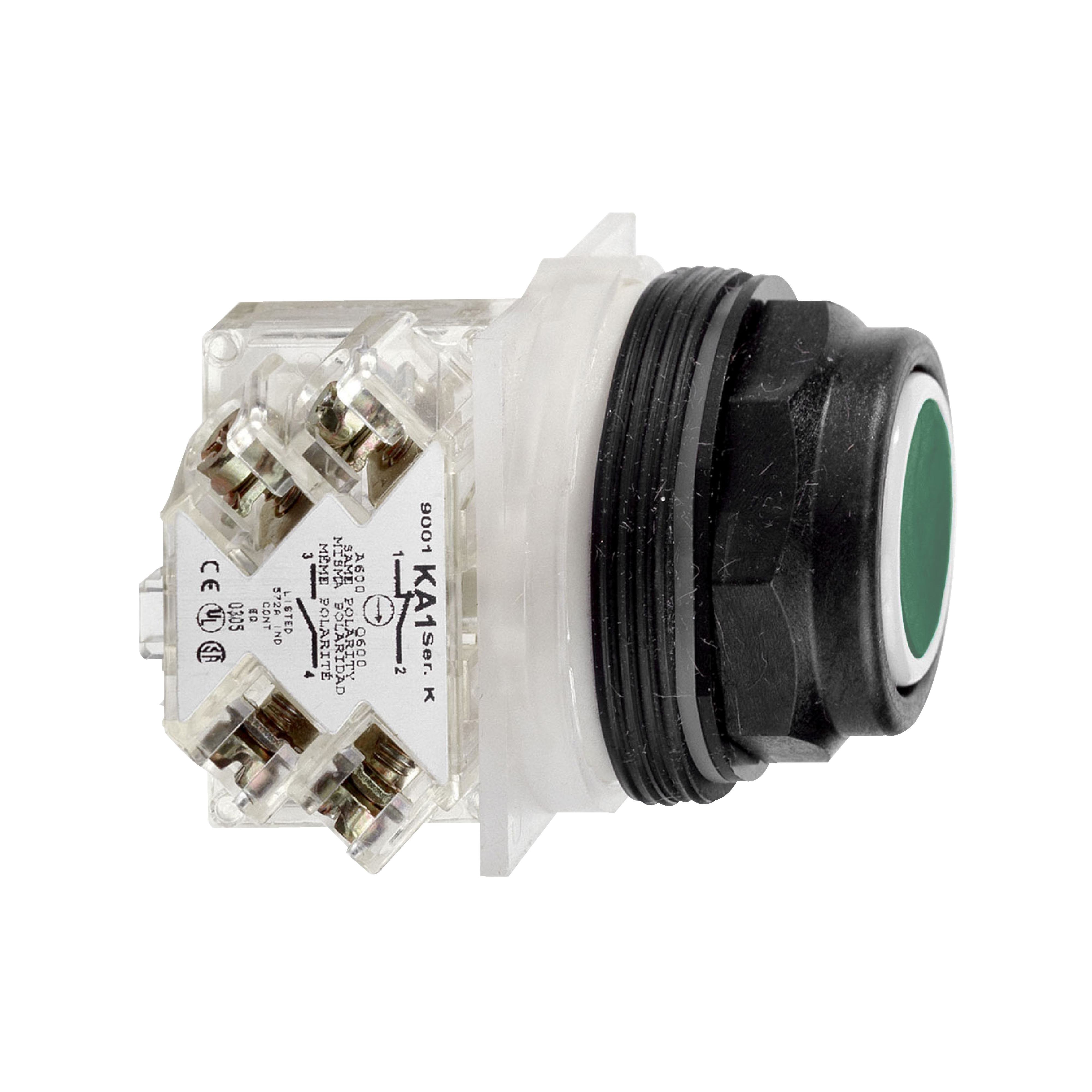 9001SKR1GH5 - Push button, Harmony 9001SK, plastic, flush, green, 30mm, spring return, 1NO