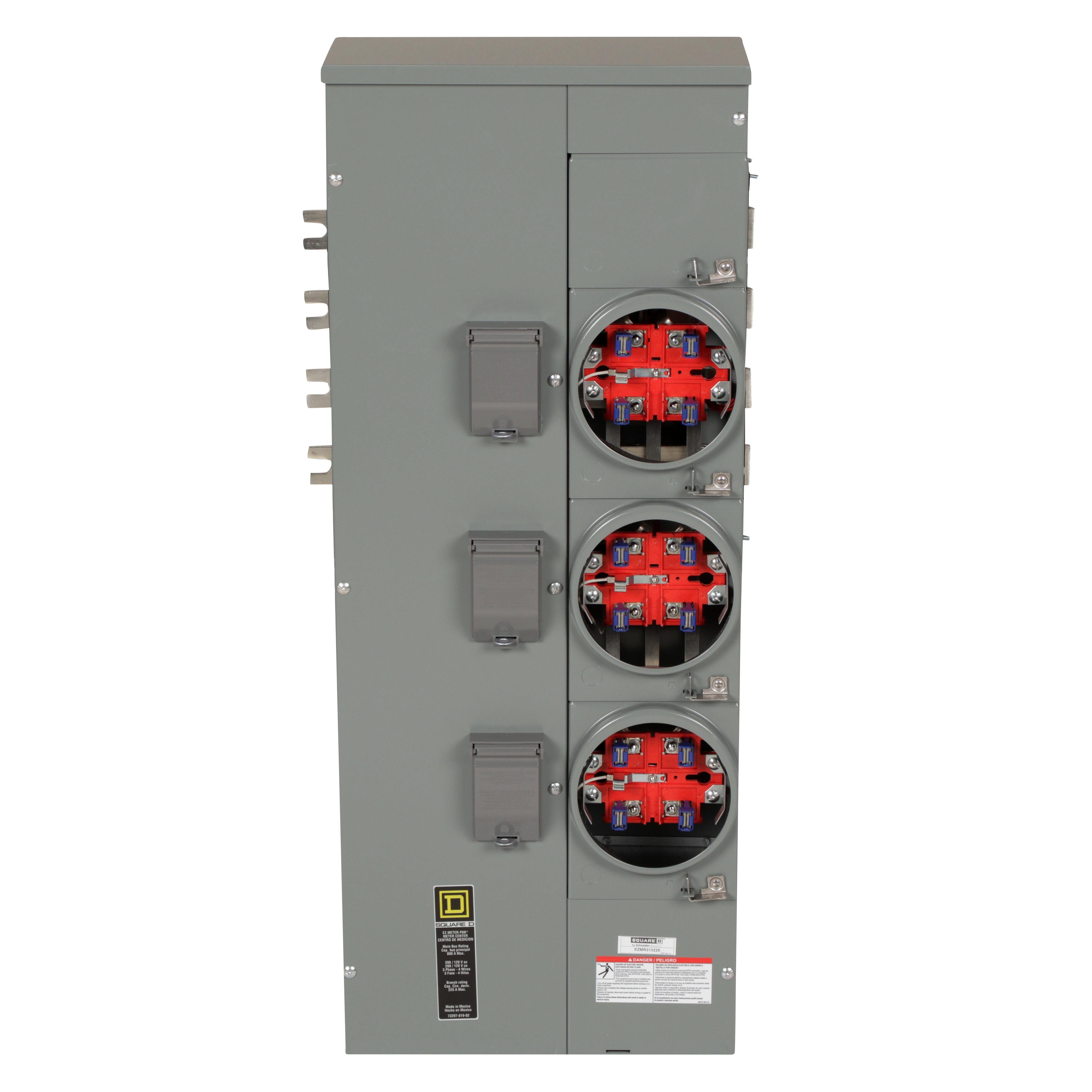 Picture of EZMR313225 - Branch unit, EZ Meter-Pak, 225A, 3 x 5 jaw sockets, 208Y/120VAC, no bypass, ringless, 800A Al busbar