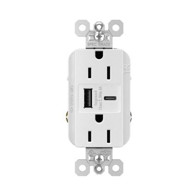 Picture of TR15USBAC6W - 15A 125V Tamper-Resistant Duplex Receptacle with USB A/C Fast Charging Ports, White