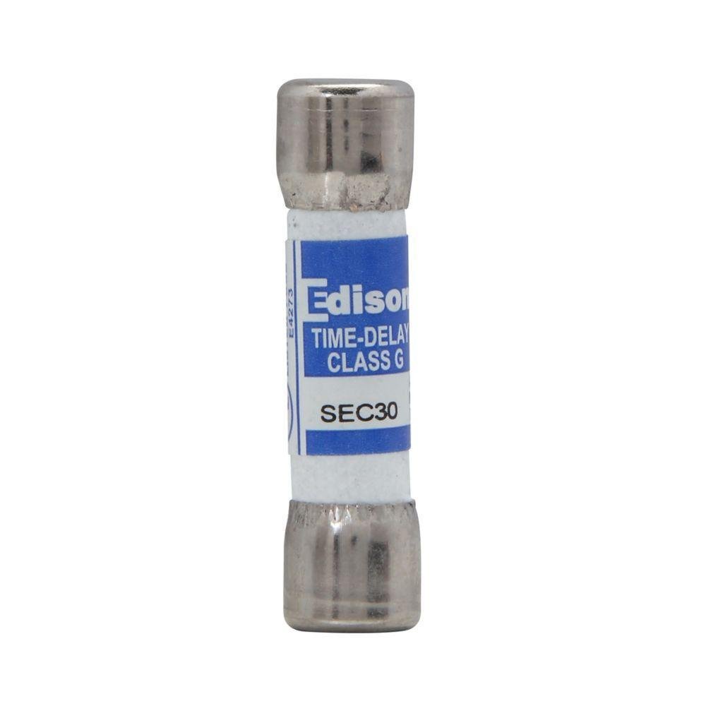 SEC30 - Eaton Edison SEC fuse, Ideal for flourescent fixture protection, 30 A, Class G, Non-indicating, 100 kAIC, Glass melamine tube, Standard, 480 V, 300 Vdc