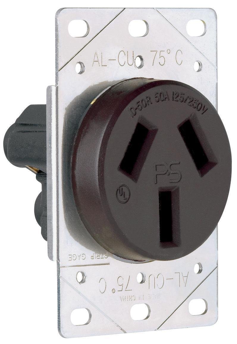 3890 - 50A 125/250V 10-50R Straight Blade Single Flush Receptacle, 3-Pole, 3-Wire