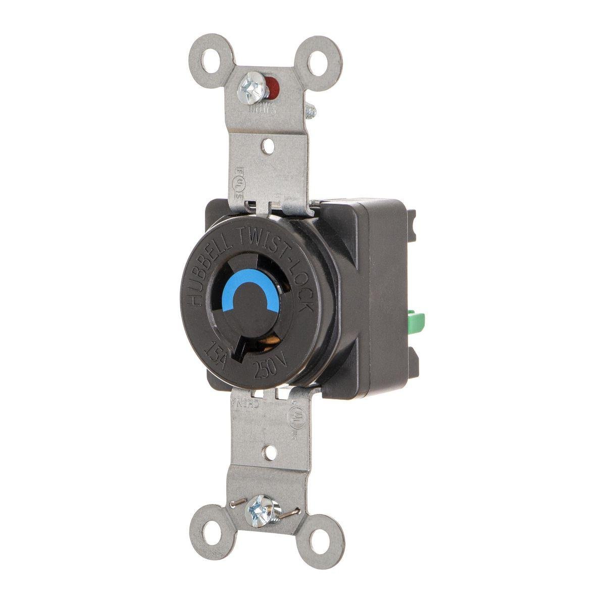 Picture of HBL4560ST - Locking Devices, EdgeConnect™ Twist-Lock®, Industrial, Single Receptacle, 15A 250V, 2-Pole 3-Wire Grounding, L6-15R, Screwless Terminal, Black