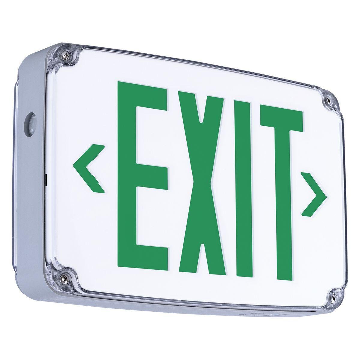 CEWSRE - CEW series wet location LED exit sign, Mounting Type: Wall or ceiling mount, Number of Faces: single-face, Face style: white, Wording On Sign: EXIT, Letter Color: red, Housing Finish: gray, Number of Lamps: 1, Operation: emergency operation, Batt