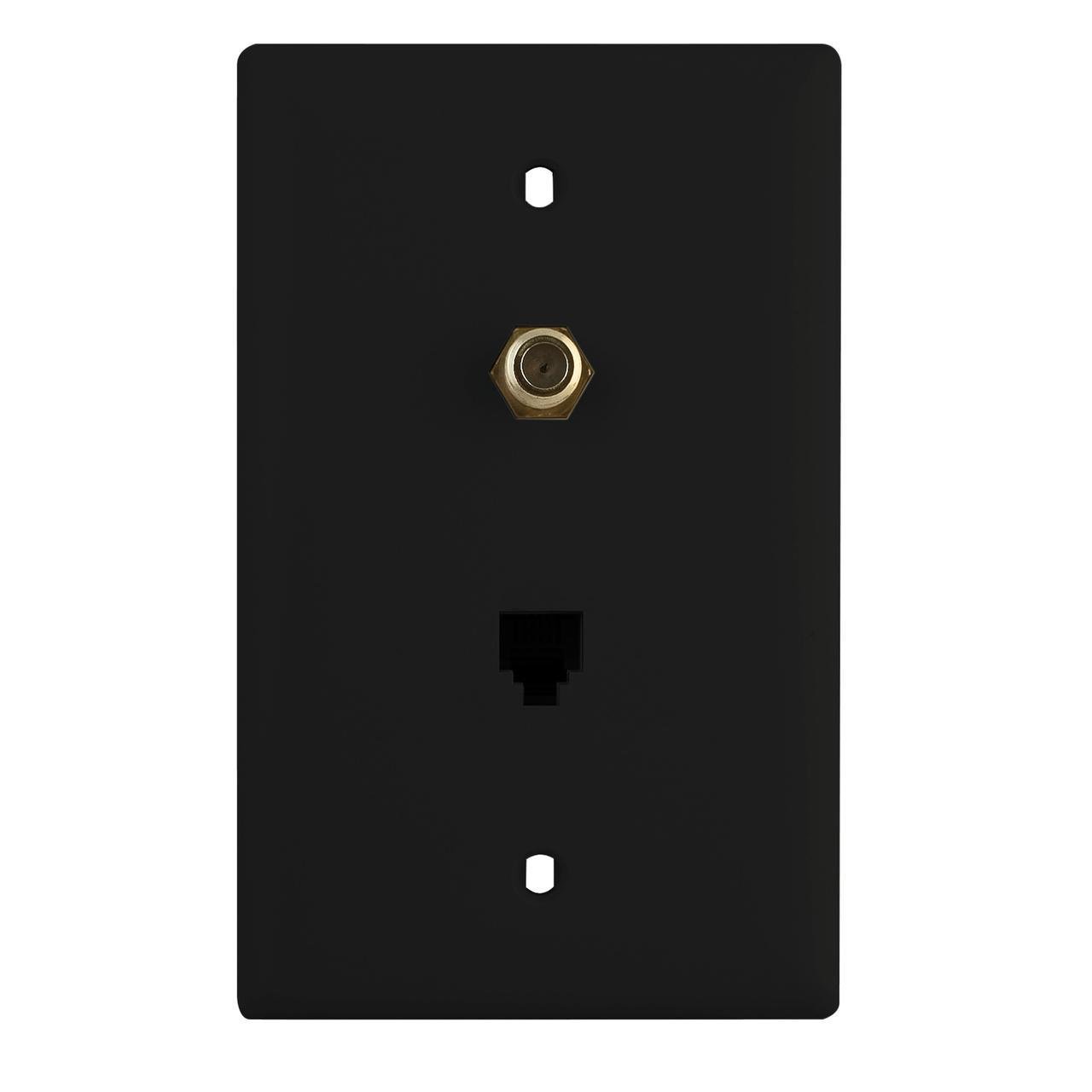 TPTELTV-BK - 1-Gang Pre-configured Wall Plate with One RJ11 Telephone Jack and One F-Type Coupler, Black