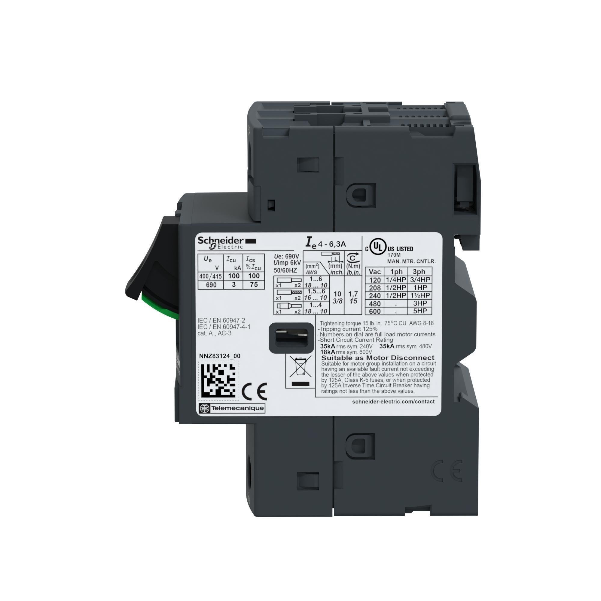 Picture of GP2E10 - Manual motor controller,Easy TeSys GP2E,3P,4-6.3A,thermal magnetic trip,screw clamp terminals