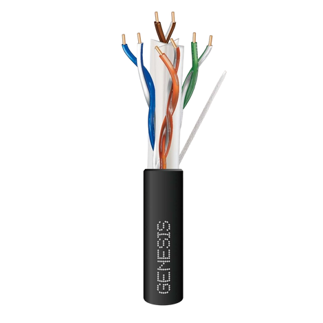 5110-1008 - Genesis 51101008 CAT6 Direct Burial Cable, 24/4 Solid BC, Unshielded, UTP, Direct Burial, Sunlight Resistant, 1000' (304.8m), Reel, Black