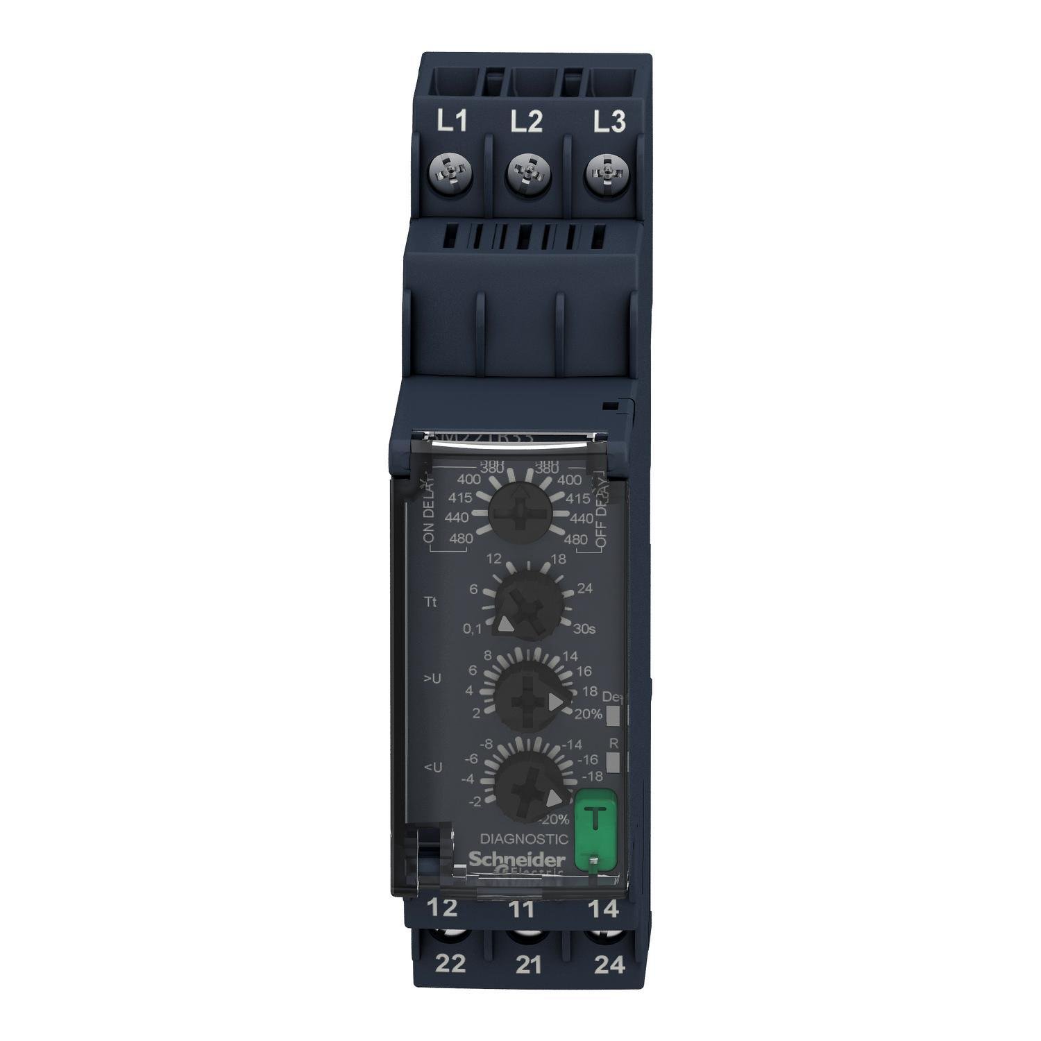 RM22TR33 - 3-phase control relay, Harmony Control Relays, 8A, 2CO, 380...480V AC