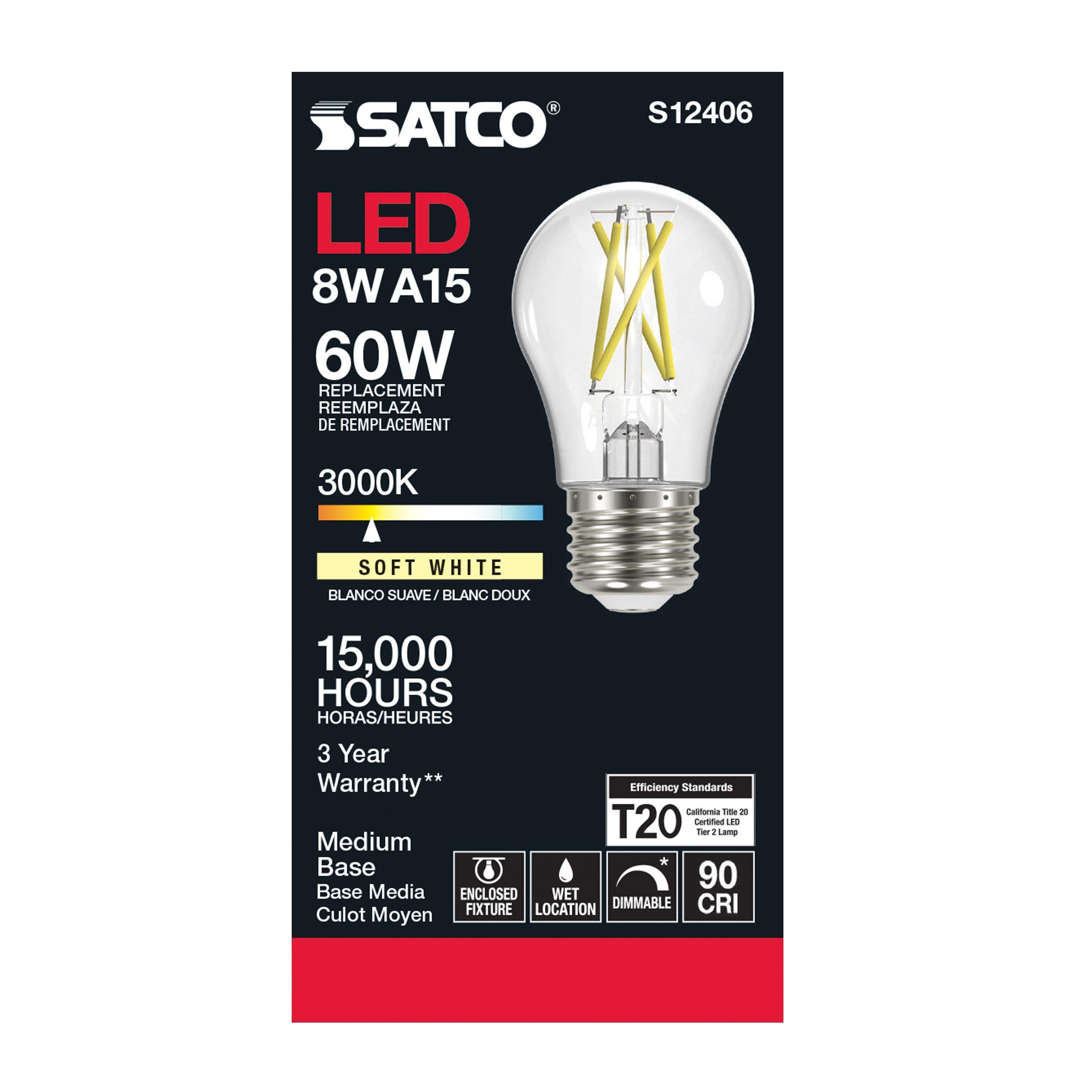 Picture of S12406 - 8.2 Watt LED A15 - Clear - Medium Base - 3000K - 90 CRI - 120 Volt