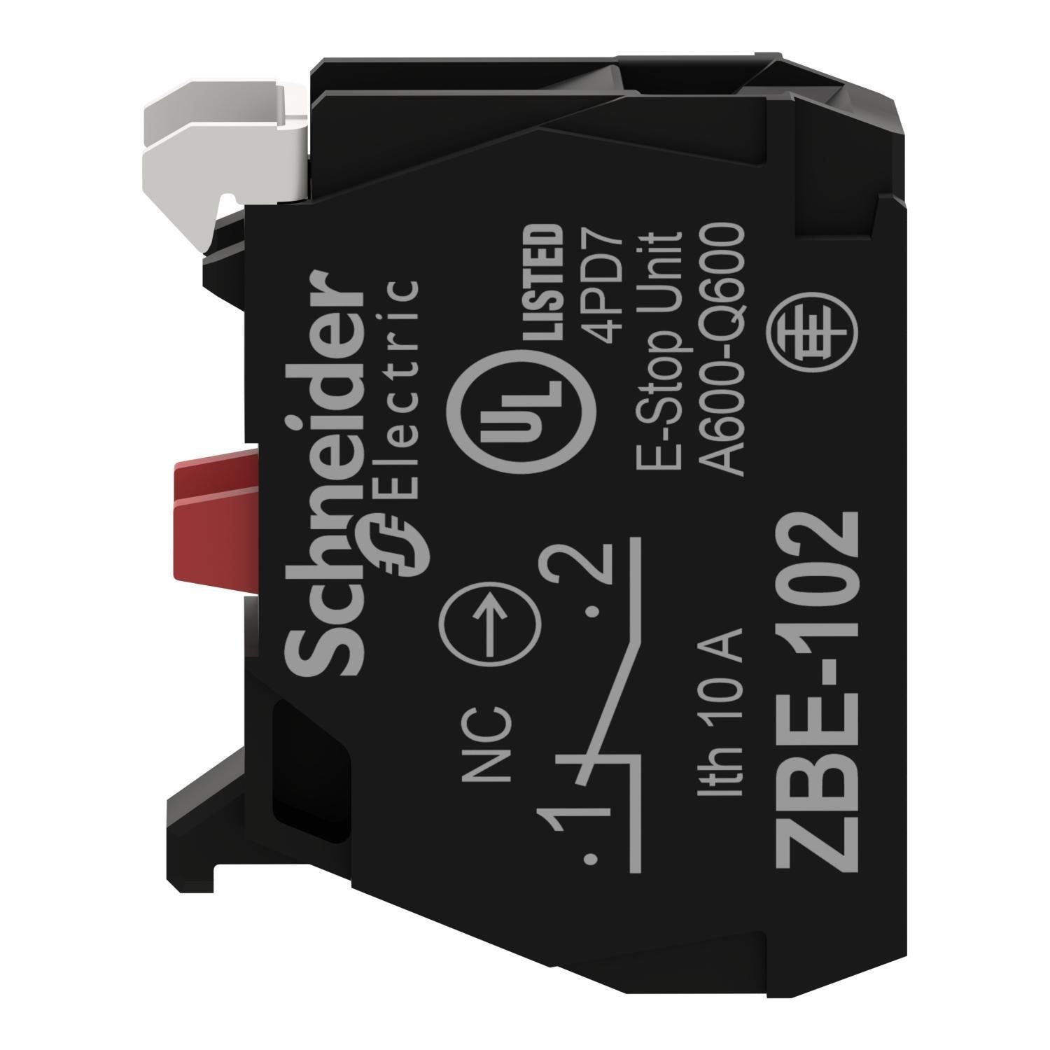 Picture of ZBE102 - Harmony, 22mm Push Button, add on contact block, 1 NC, screw clamp terminal