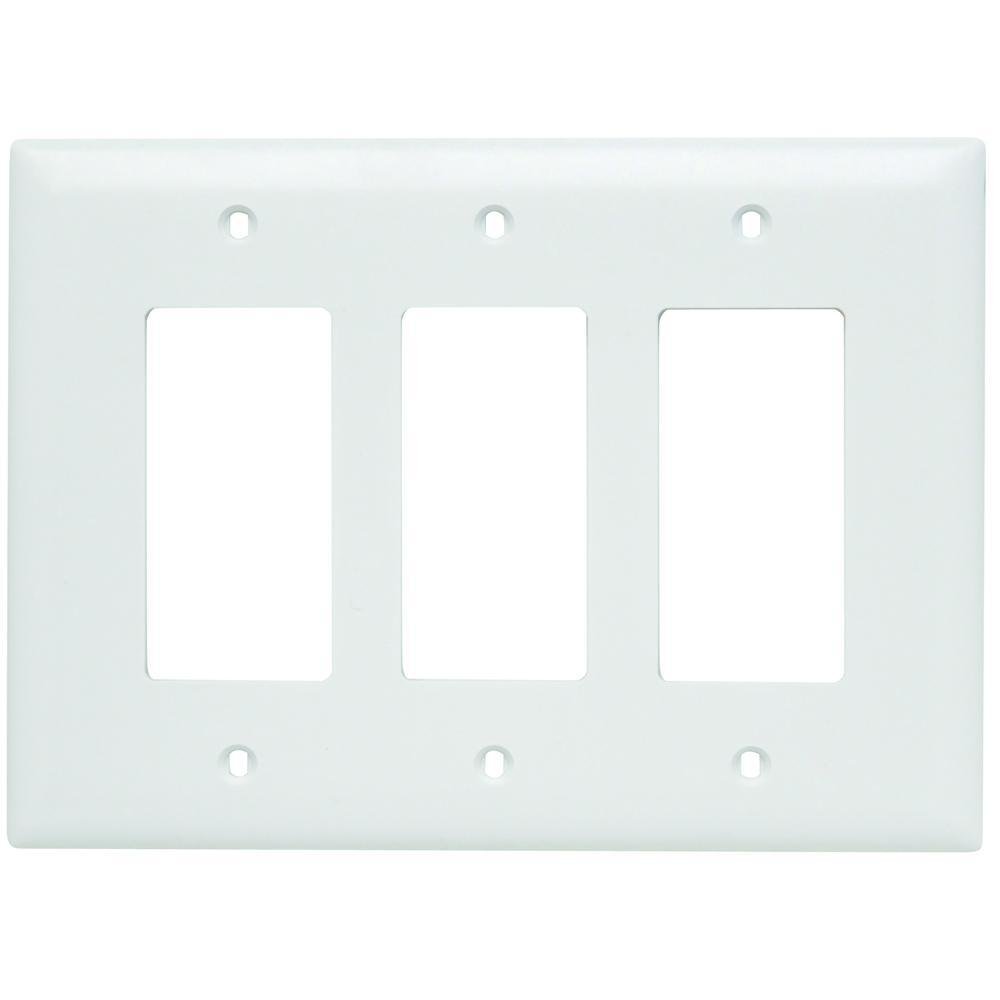 TPJ263-W - TradeMaster® Junior Jumbo 3-Gang Nylon Wall Plate, 3 Decorator Openings, White