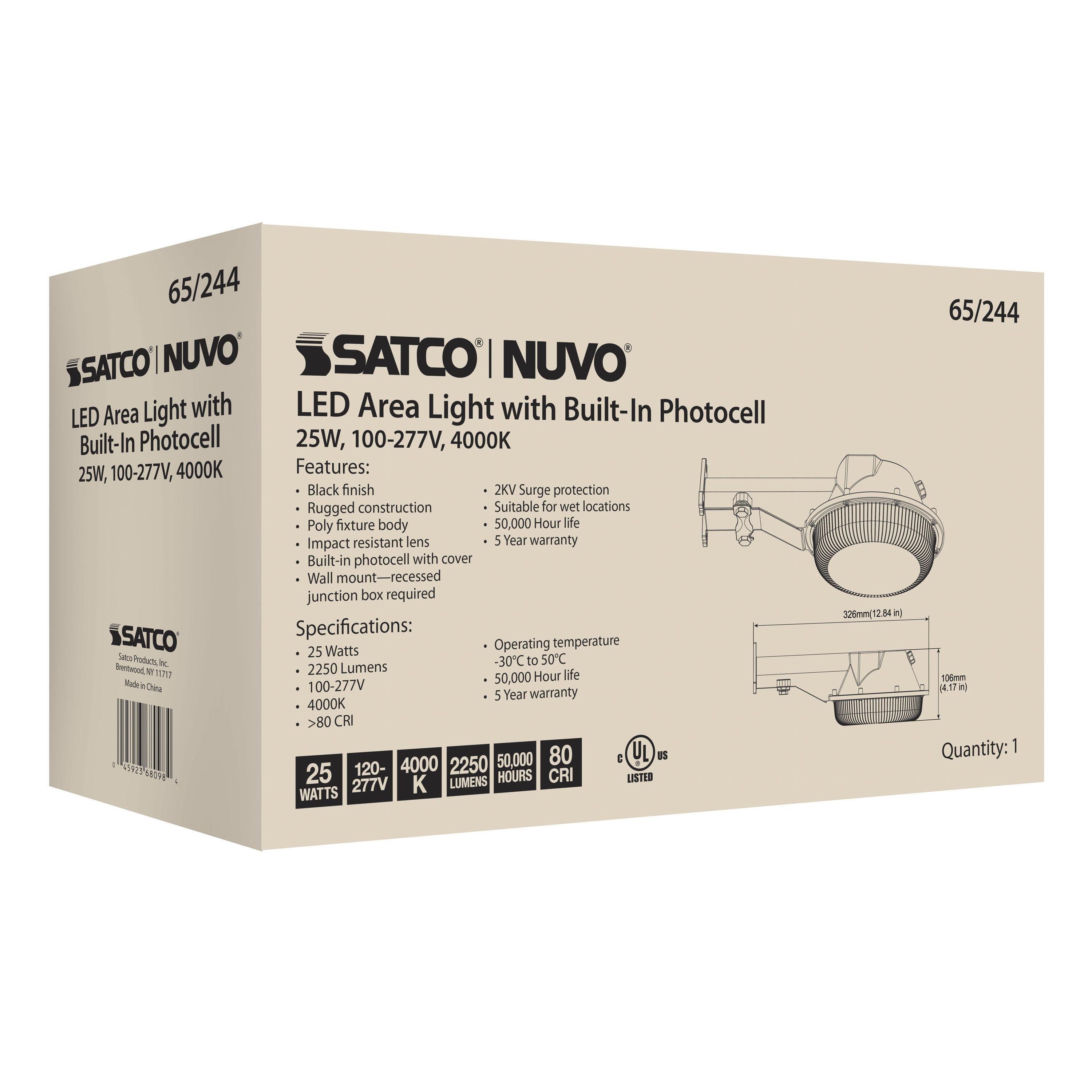 Picture of 65-244 - LED Area Light with Photocell - 25W - 4000K - Black Finish - 120-277V