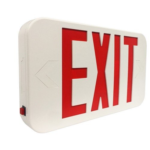 LED Exit Sign Red LED White Housing Battery Backup