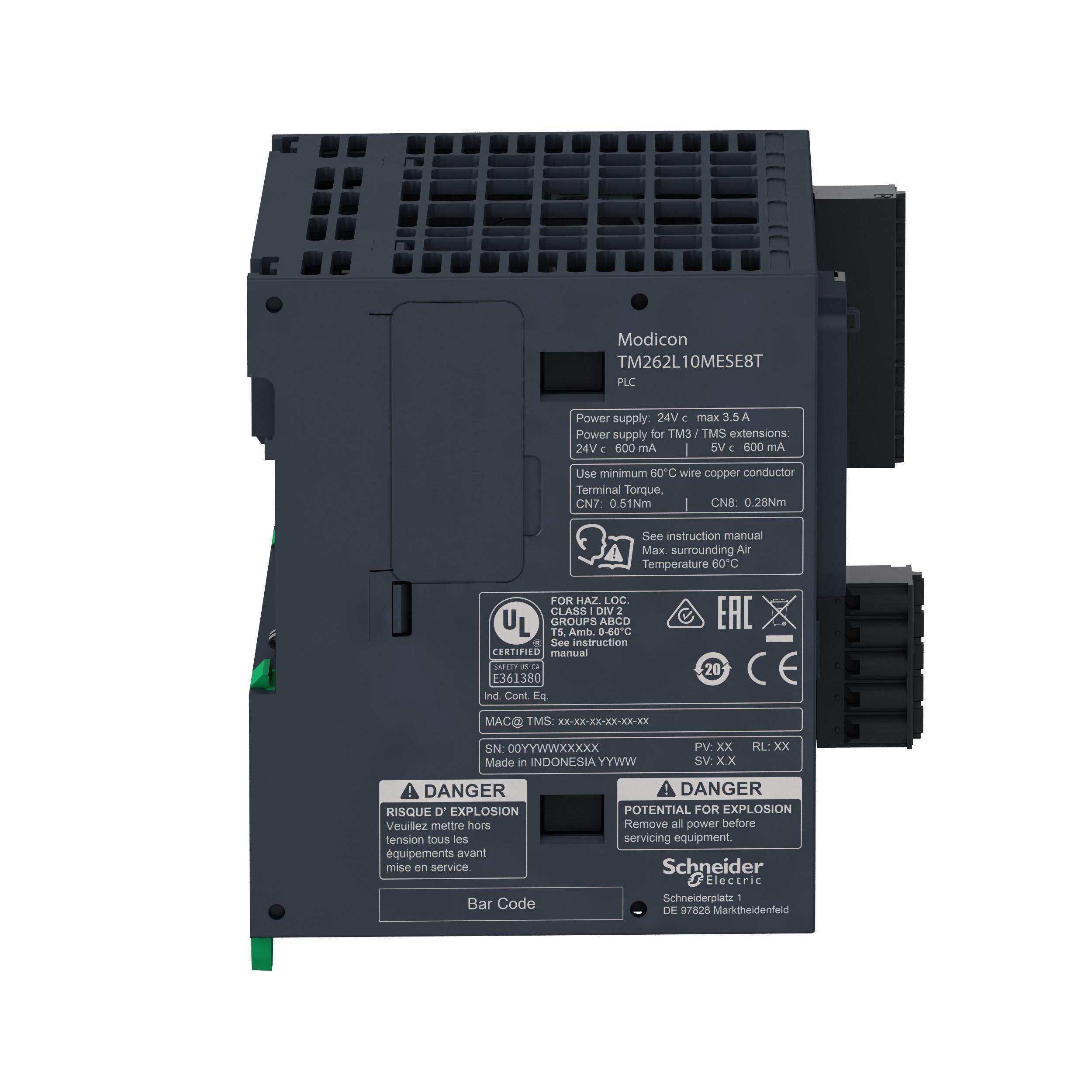 Picture of TM262L10MESE8T - logic controller, Modicon M262, 5ns per instruction, Ethernet