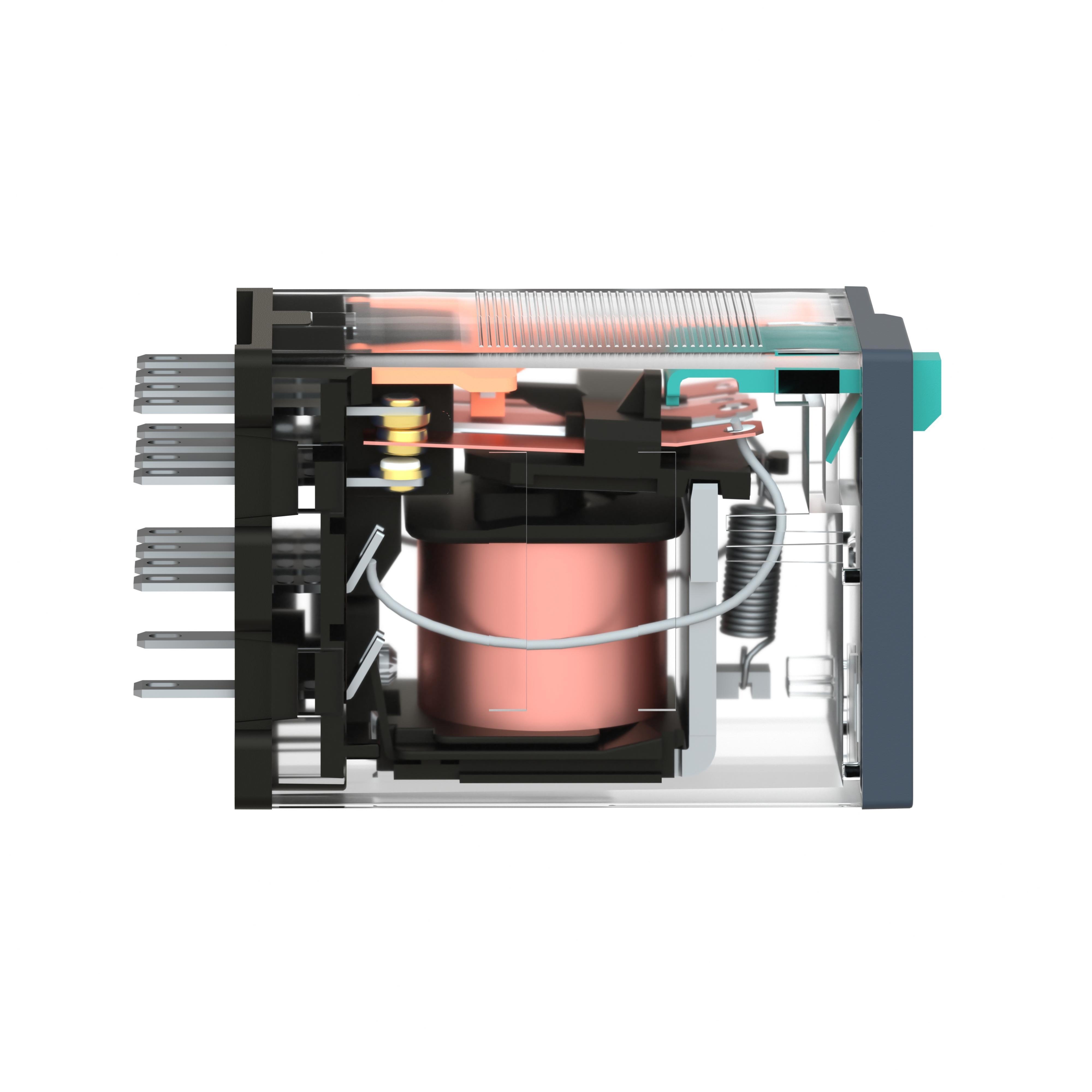 Picture of RXM4AB1BD - miniature plug in relay, Harmony Electromechanical Relays, 6A, 4CO, lockable test but to n, 24V DC
