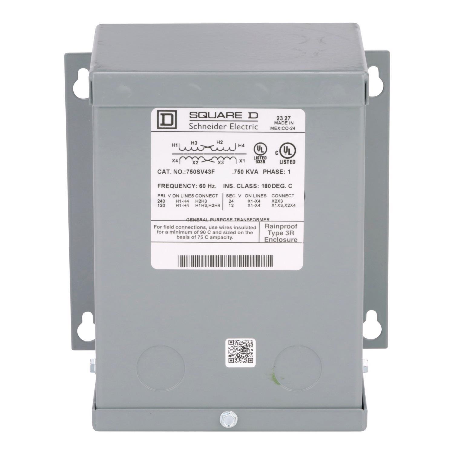 750SV43F - Transformer, buck boost, encapsulated, 0.75kVA, 1 phase, 120x240V primary, 12/24V secondary, NEMA 3R, 115C rise