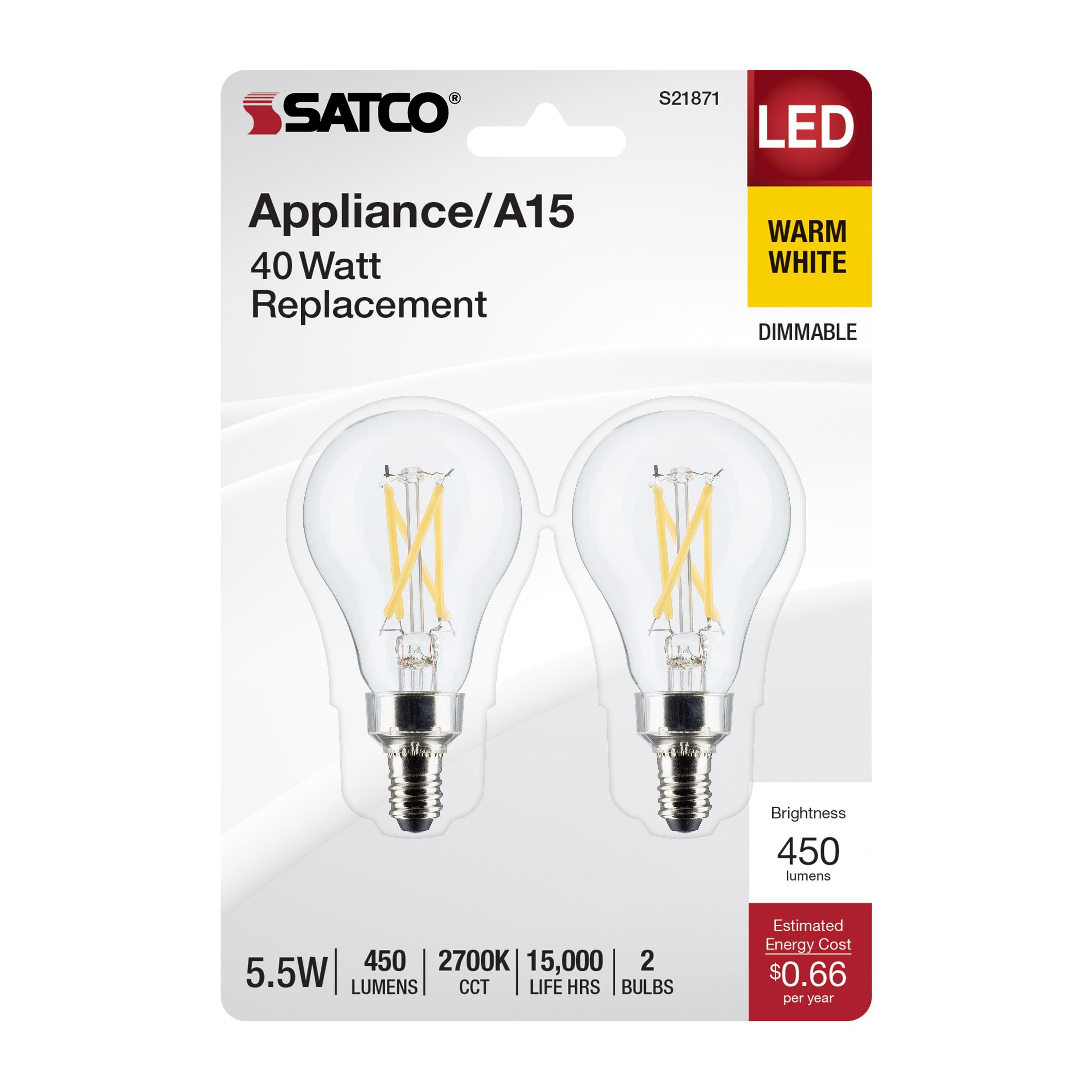 Picture of S21871 - 5.5 Watt A15 LED - Clear - Candelabra Base - 2700K - 450 Lumens - 2-Pack