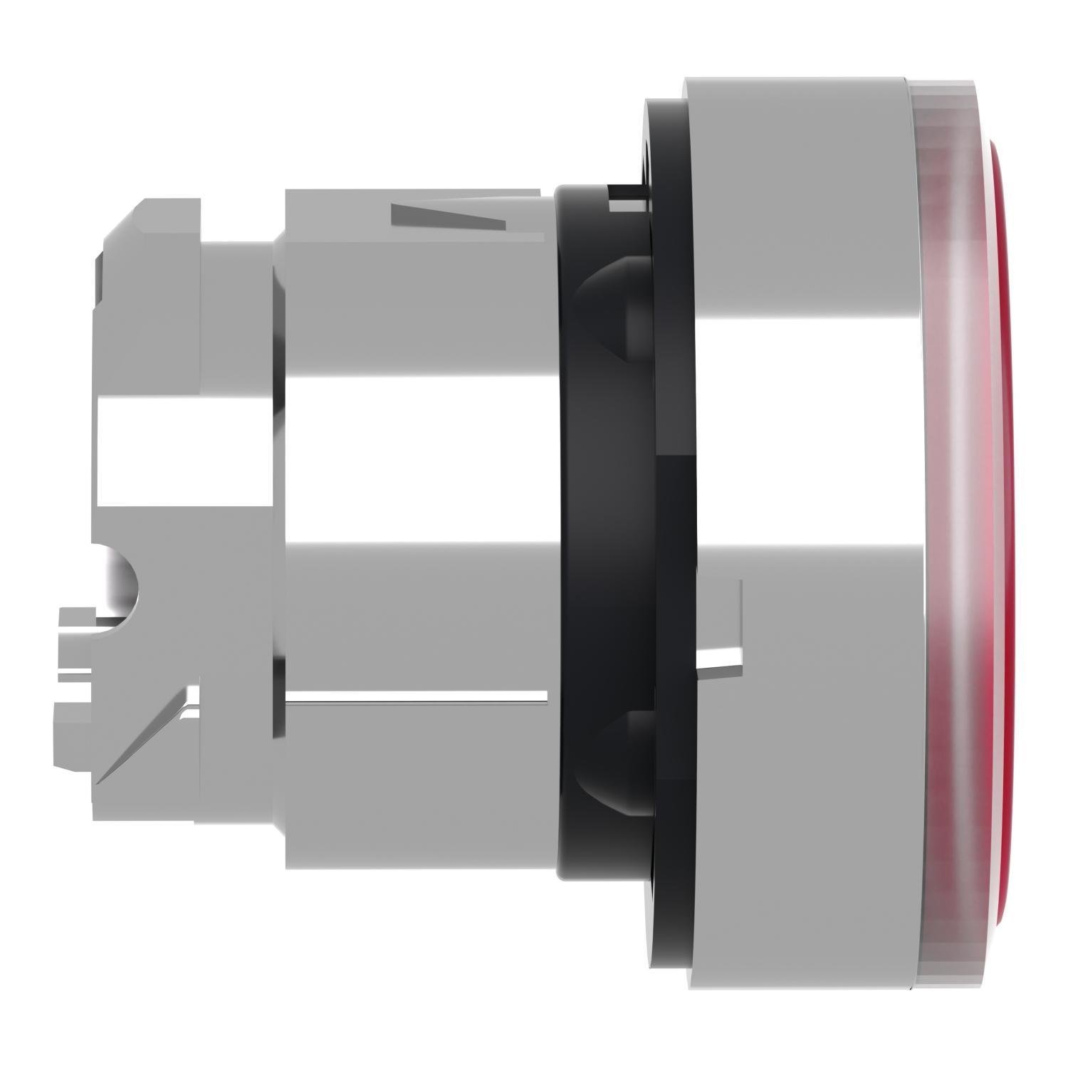 Picture of ZB4BW343 - Head for illuminated push button, Harmony XB4, metal, red flush, 22mm, universal LED, spring return, plan lens, unmarked