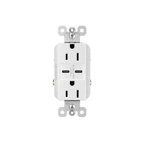Picture of R26USBCC6W - radiant® 15A Tamper-Resistant Ultra-Fast USB Type C/C Outlet, White