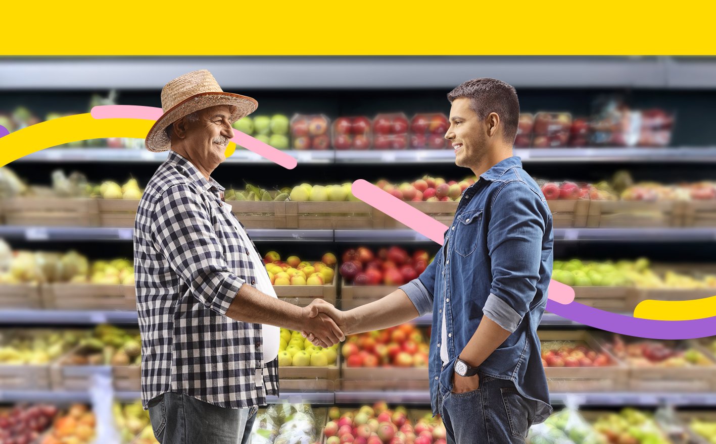 Dos personas hacen alianzas con el encadenamiento productivo.