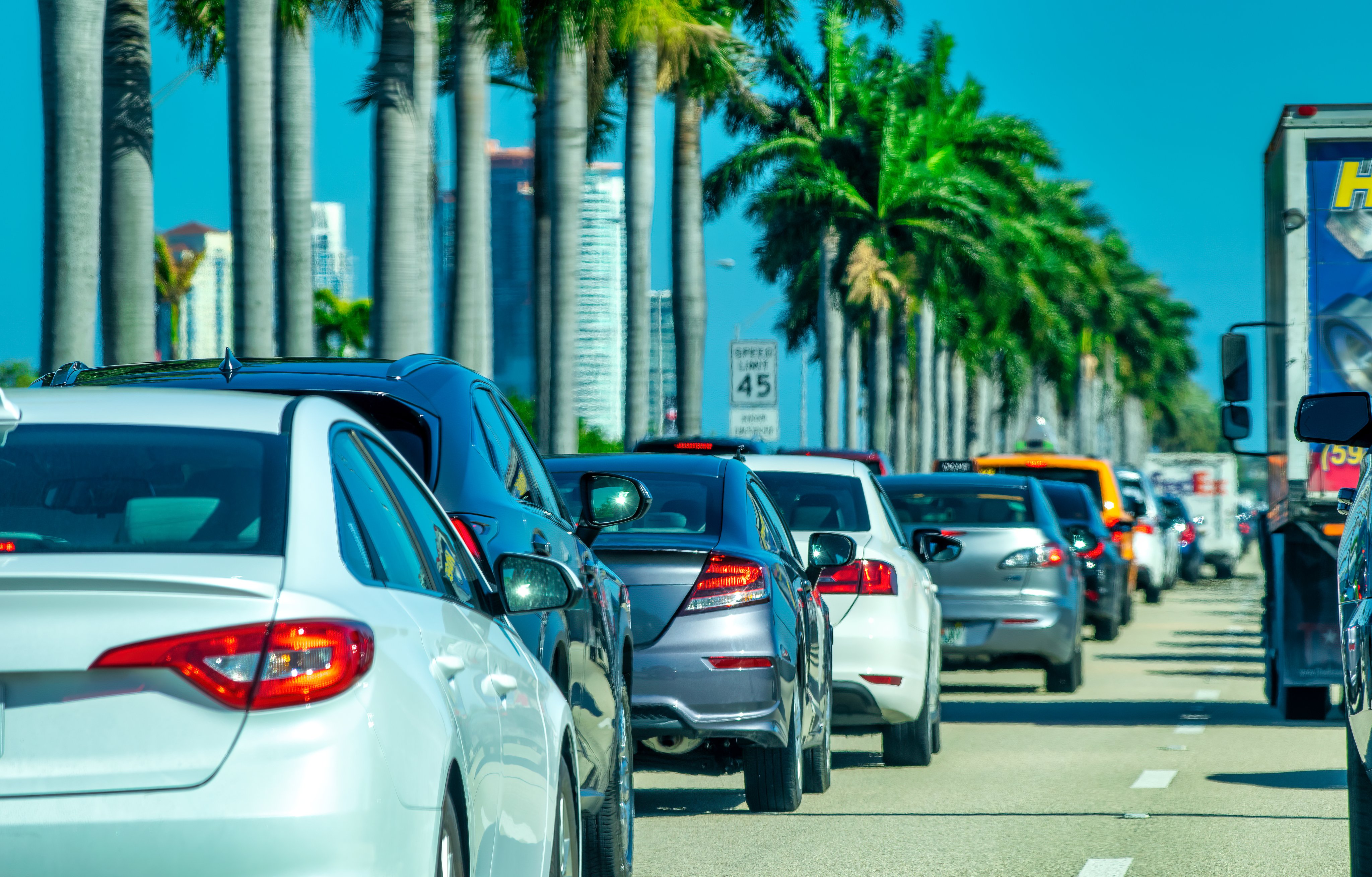 Car traffic along the interstate to Miami Beach.