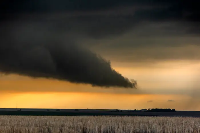A large tornadic mesocyclone supercell inflow sucks in energy as it begins to transform into a tornado