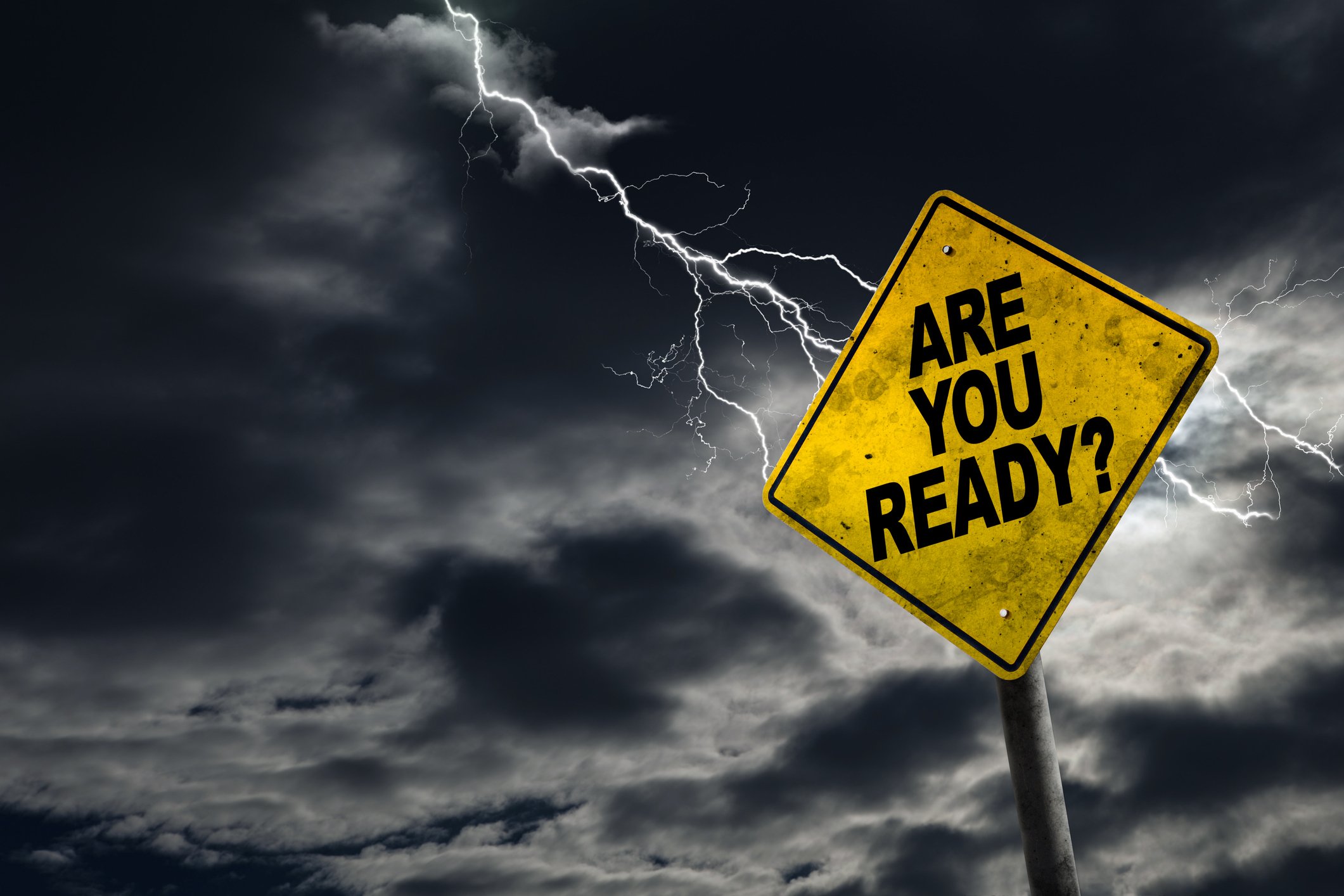“Are you ready?” sign with stormy background