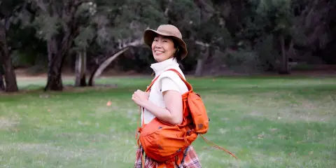 Woman looking ready for a hike