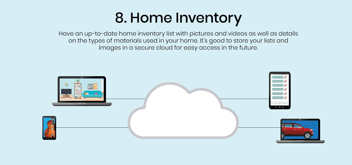 Have an up-to-date home inventory list with pictures and videos as well as details on the types of materials used in your home