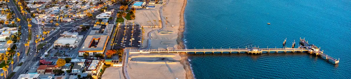 Aerial view of the Long Beach, California coastline