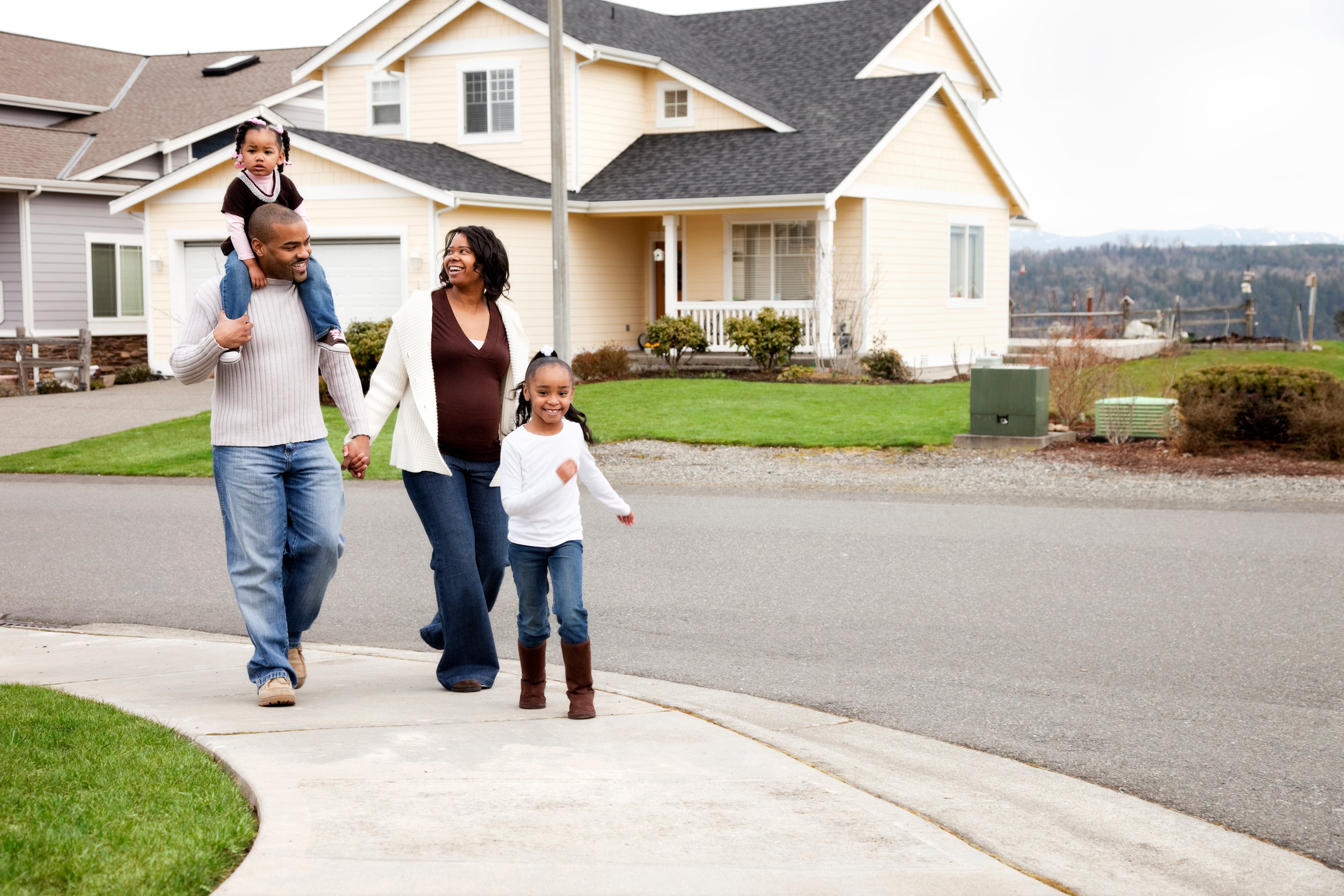 Young family taking a stroll