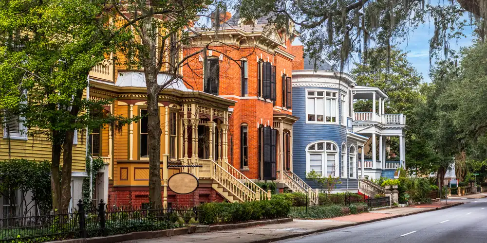 Savannah, Georgia, USA downtown historic views along Whitaker Street