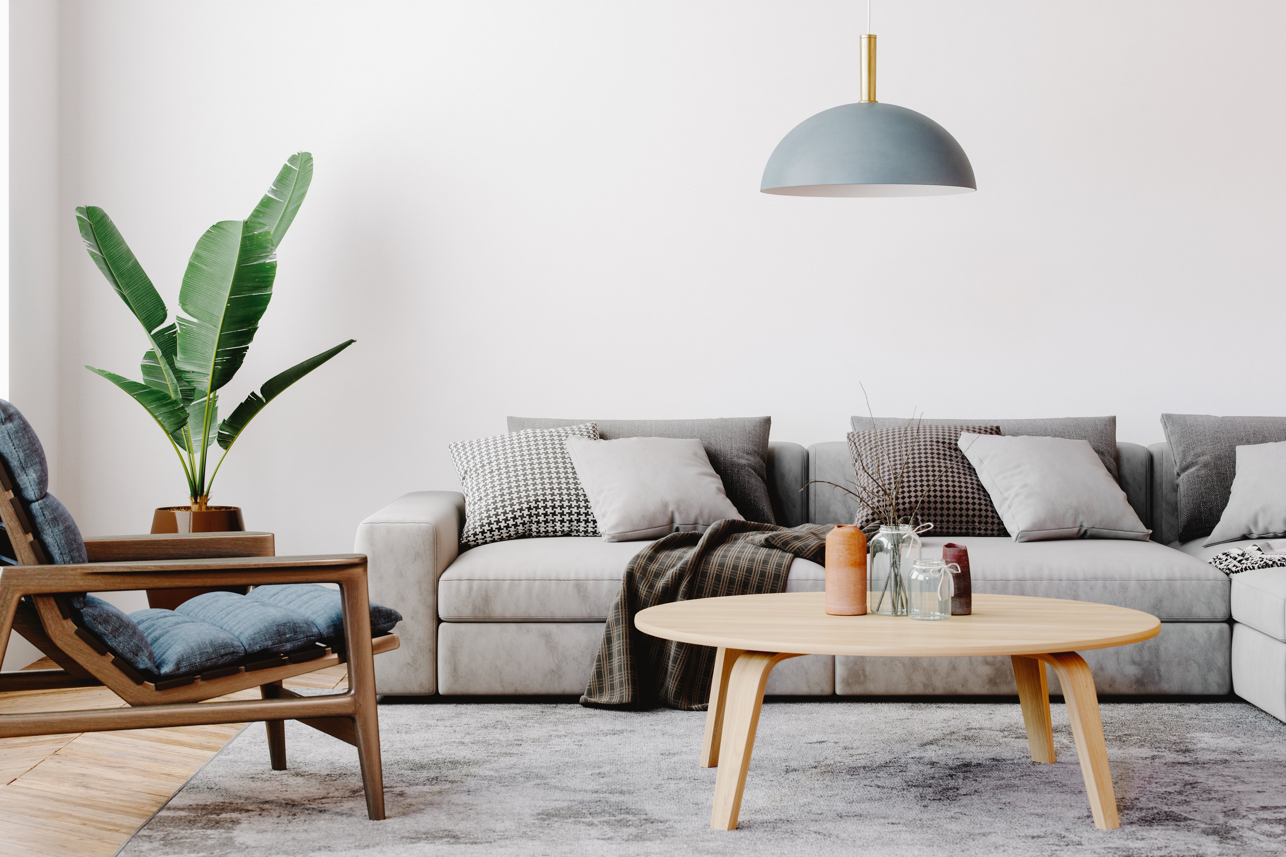  Modern living room setup with classic parquet floor