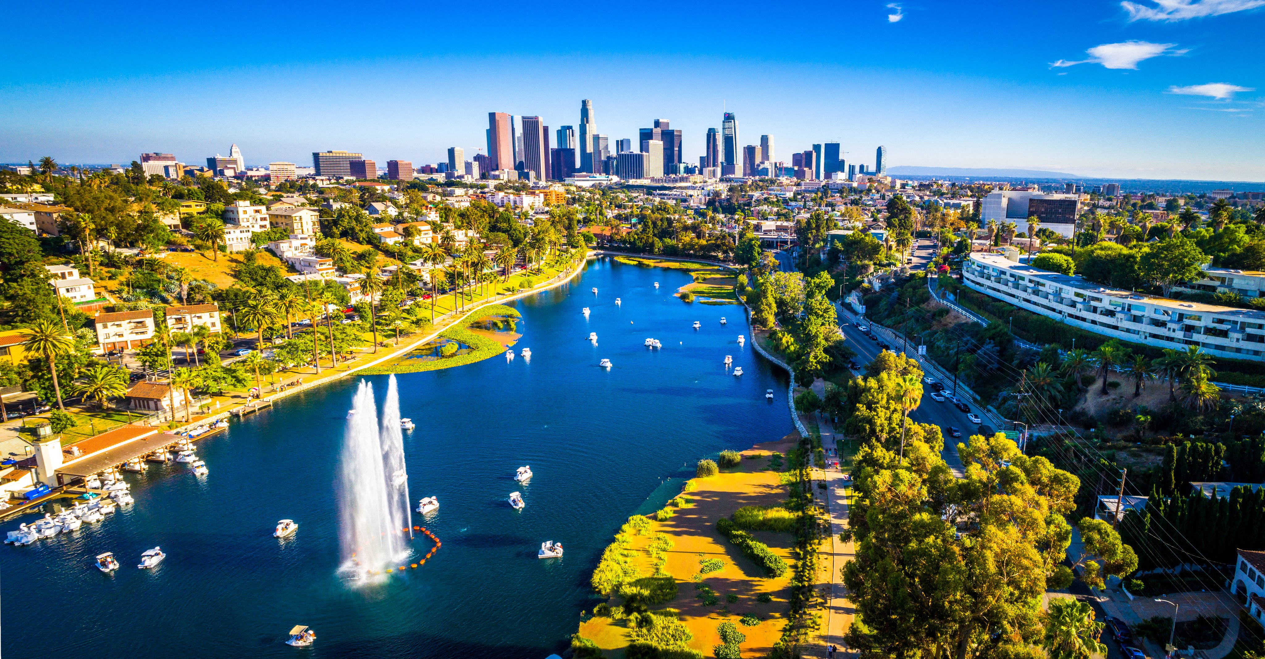 View above Los Angeles California over Echo Park