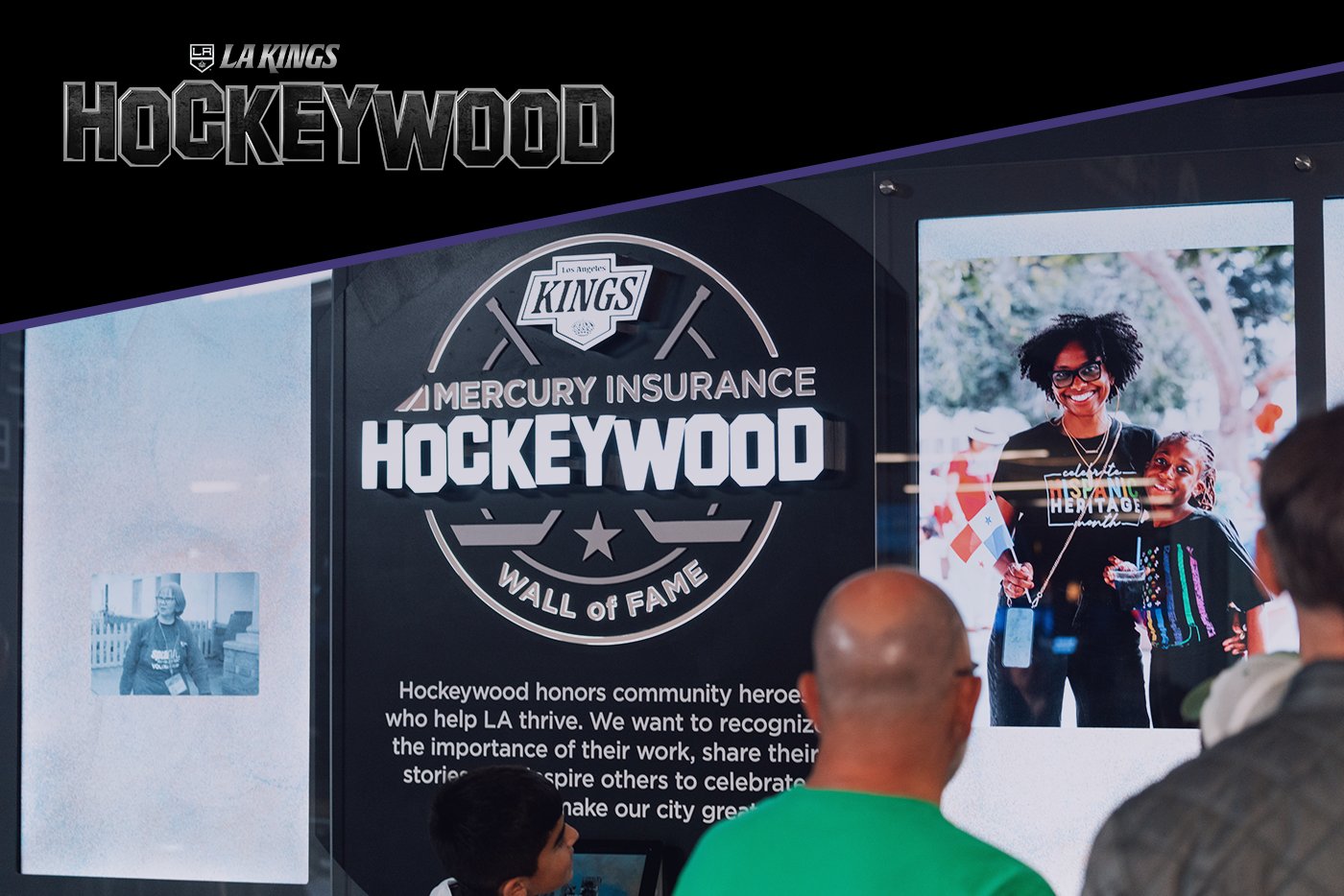 LA Kings fans observing the Hockeywood Wall of Fame