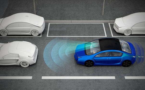 Illustration of a car using radar to know when to stop