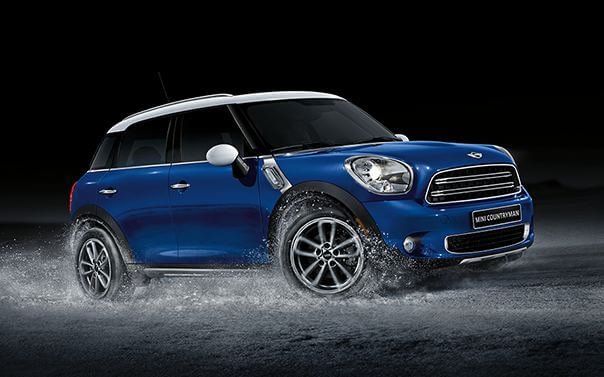 Blue four door mini cooper
