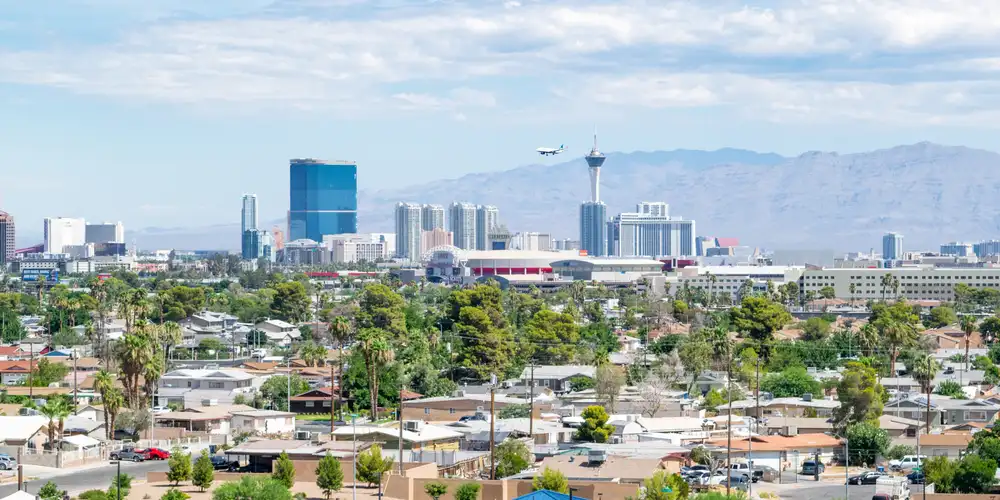 Aerial View of Residential Neighborhood and Las Vegas Strip in Background