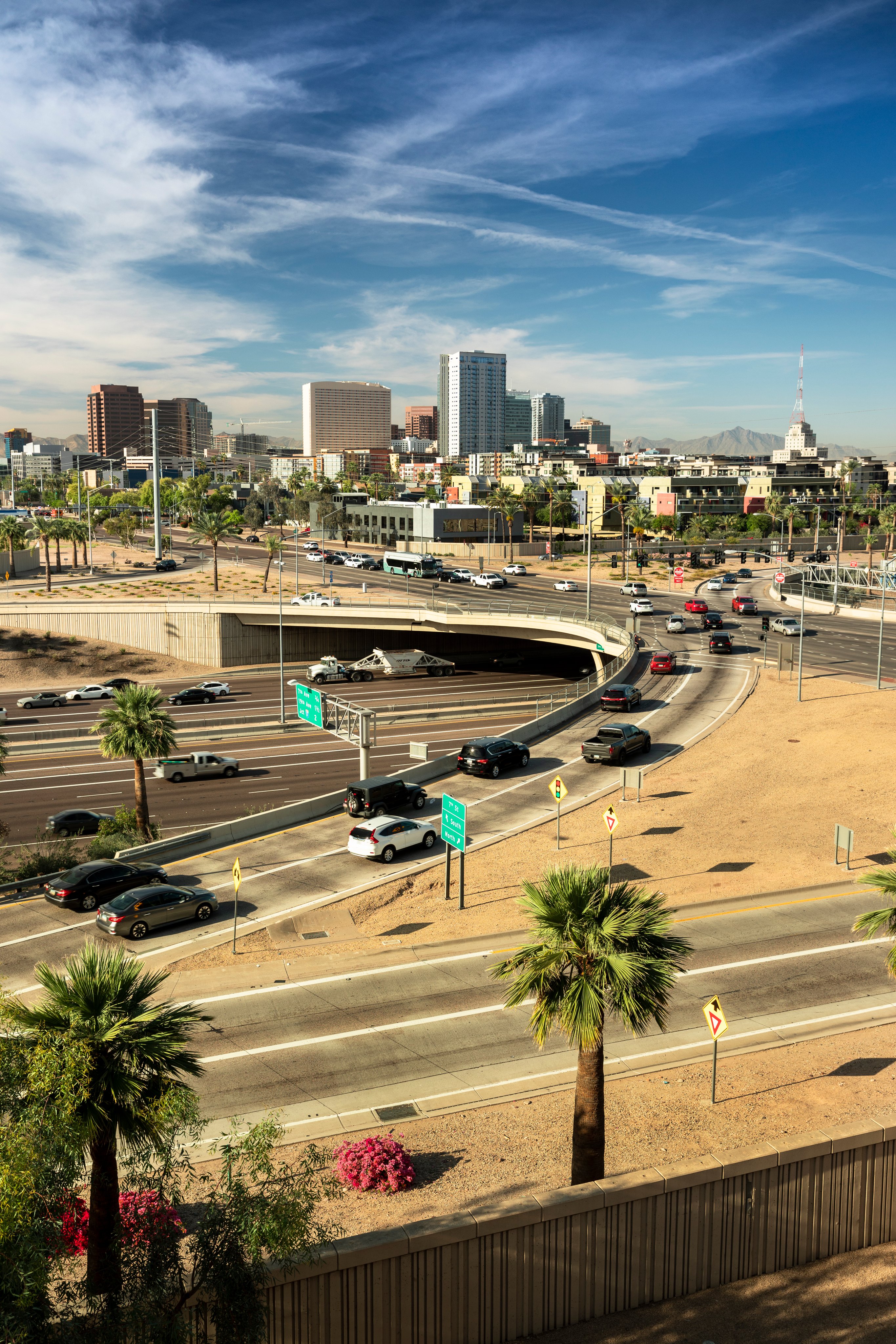 Rush hour traffic jam and cityscape skyline in Arizona