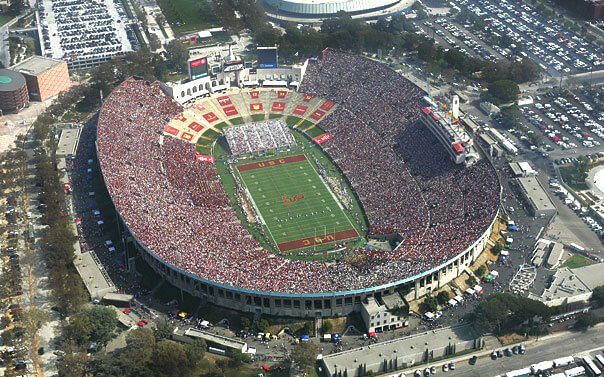Aerial view of the the Los Angeles Coliseum stadium