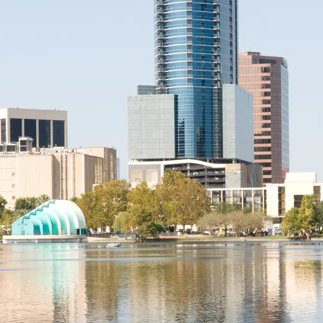 Orlando cityscape with Lake Eola